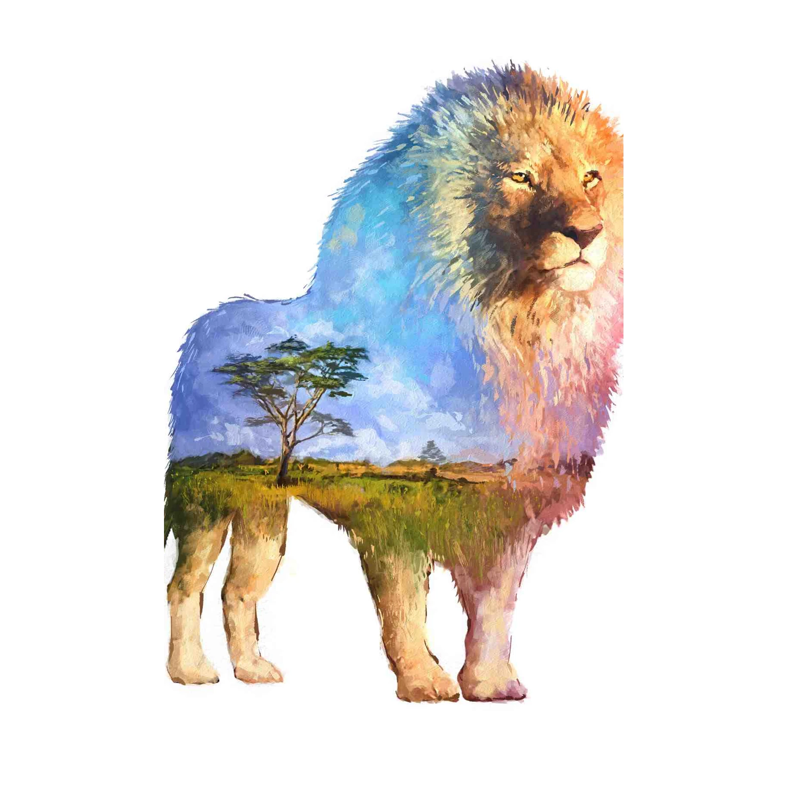 Majestic Lion Savannah Double Exposure Wall Art