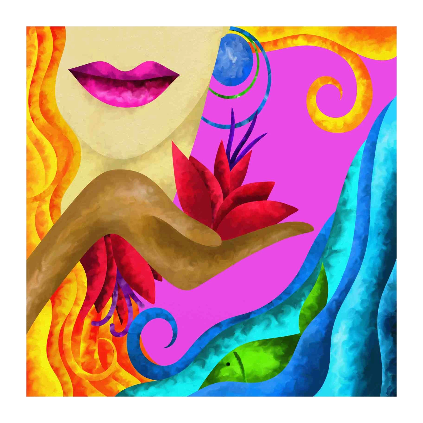 Vibrant Woman & Nature Abstract Wall Art