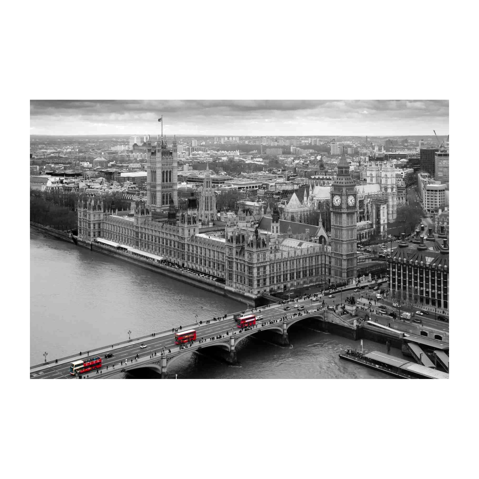 Iconic London Skyline with Red Buses Wall Art