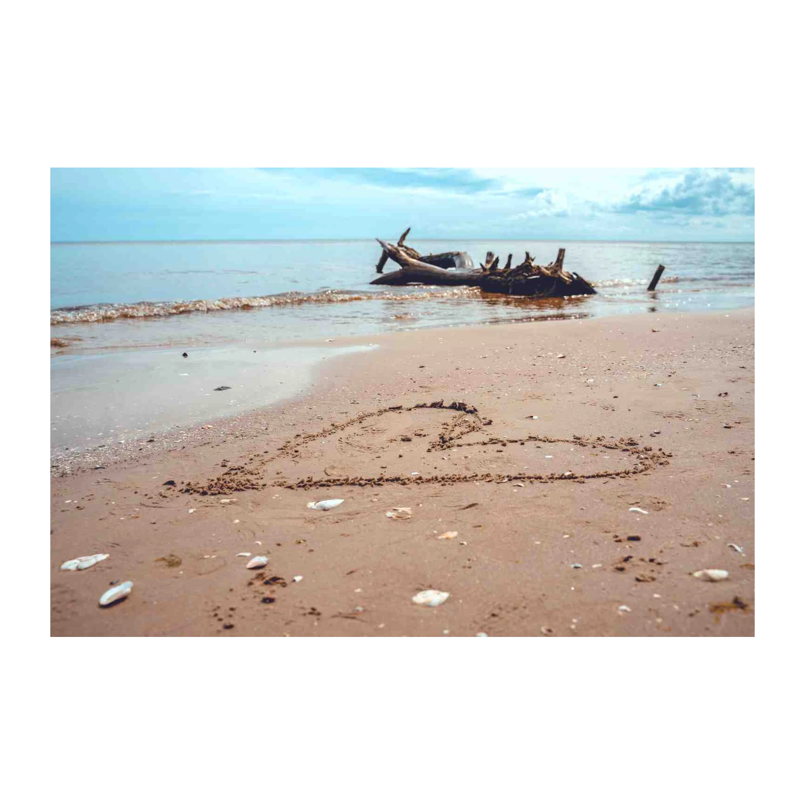 Heart on Sand Beach & Driftwood Wall Art