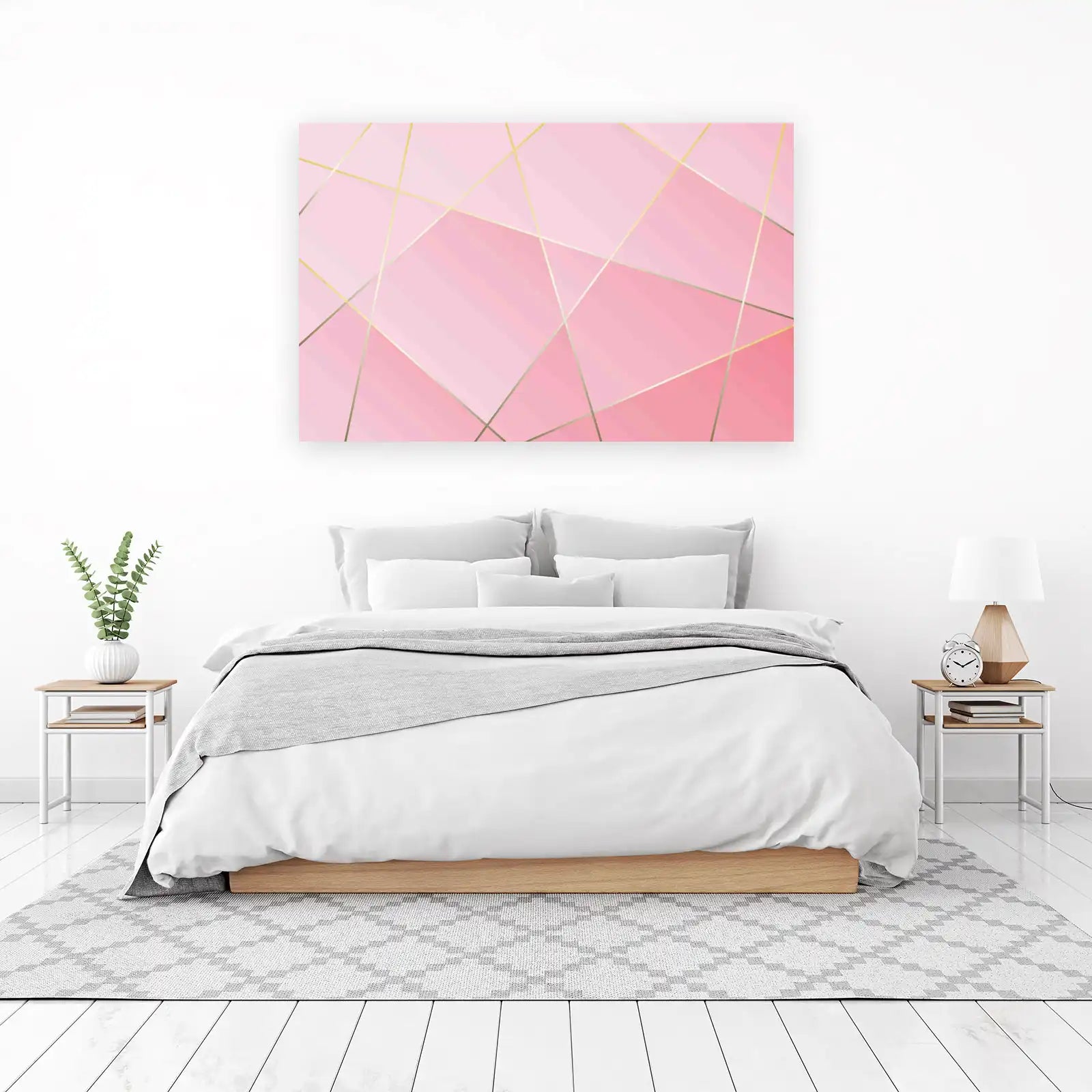 Elegant Pink Geometric Gold Line Art Wall Art
