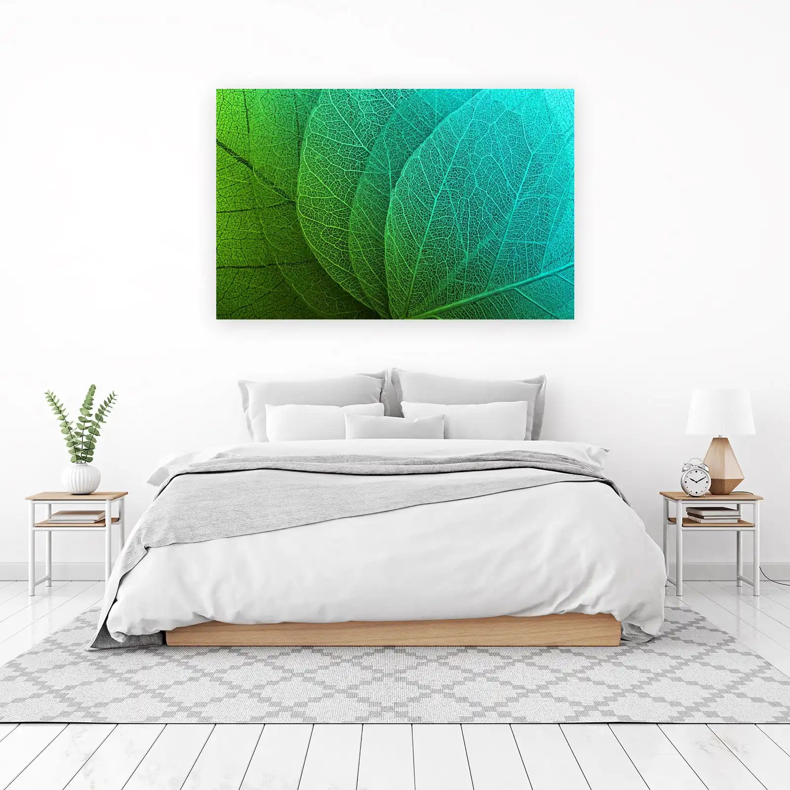 Nature's Veins: Green & Teal Leaf Macro Wall Art
