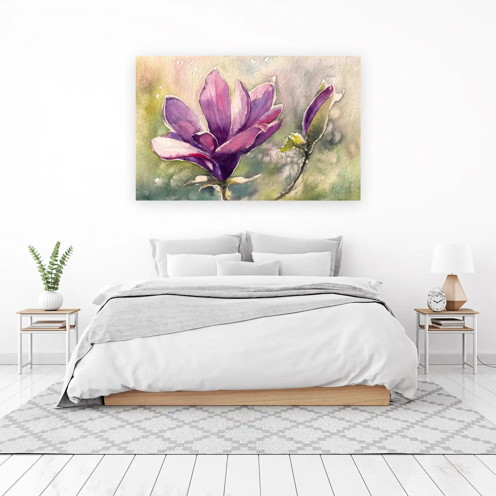 Purple Magnolia Bloom Watercolor Wall Art