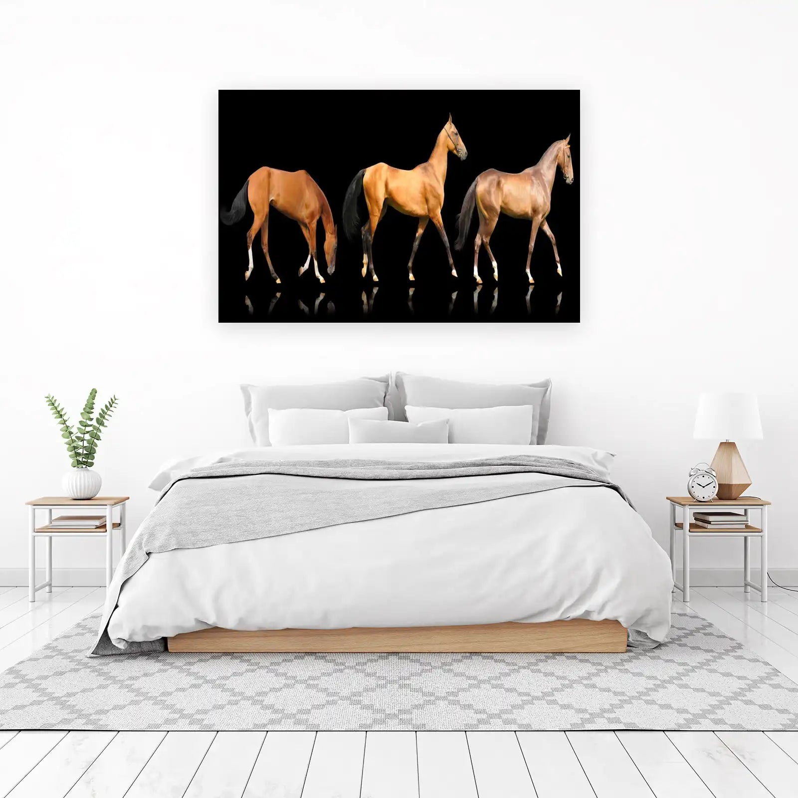 Elegant Horses Trio Black Background Wall Art