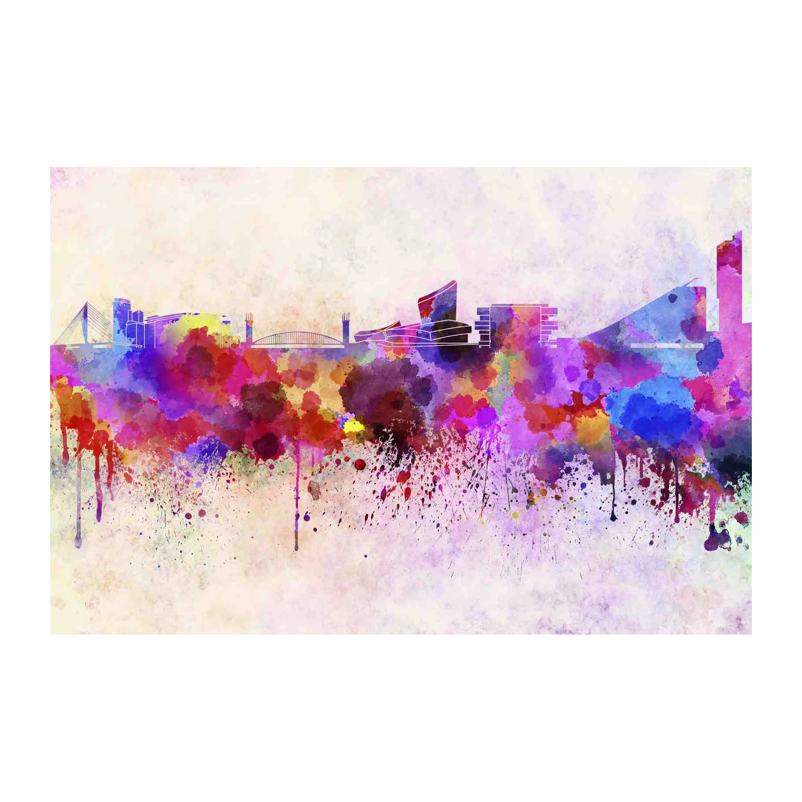 Vibrant Watercolor Cityscape Wall Art