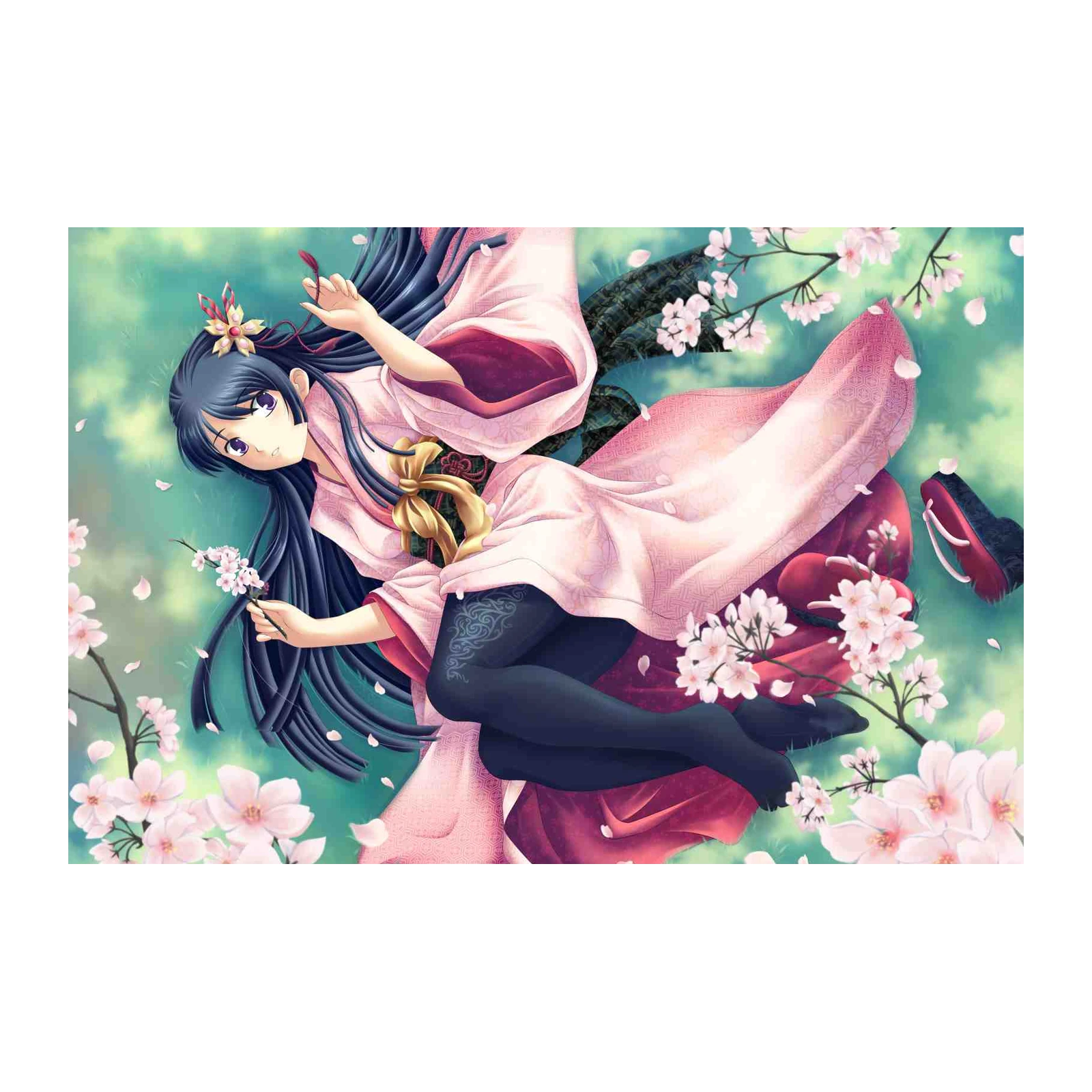 Anime Cherry Blossom Girl Kimono Wall Art