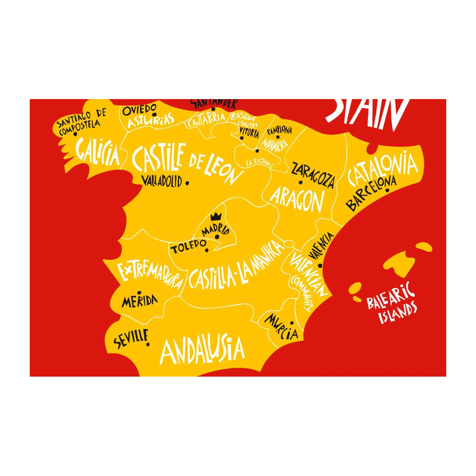 Vibrant Spain Map Art Wall Art