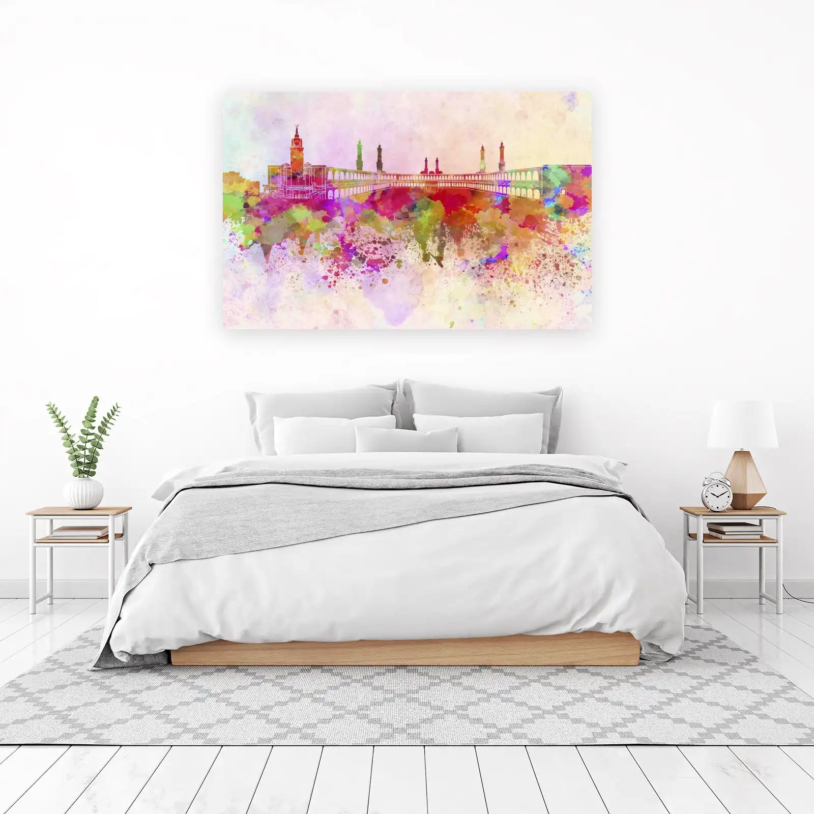 Vibrant Medina Skyline Watercolor Wall Art