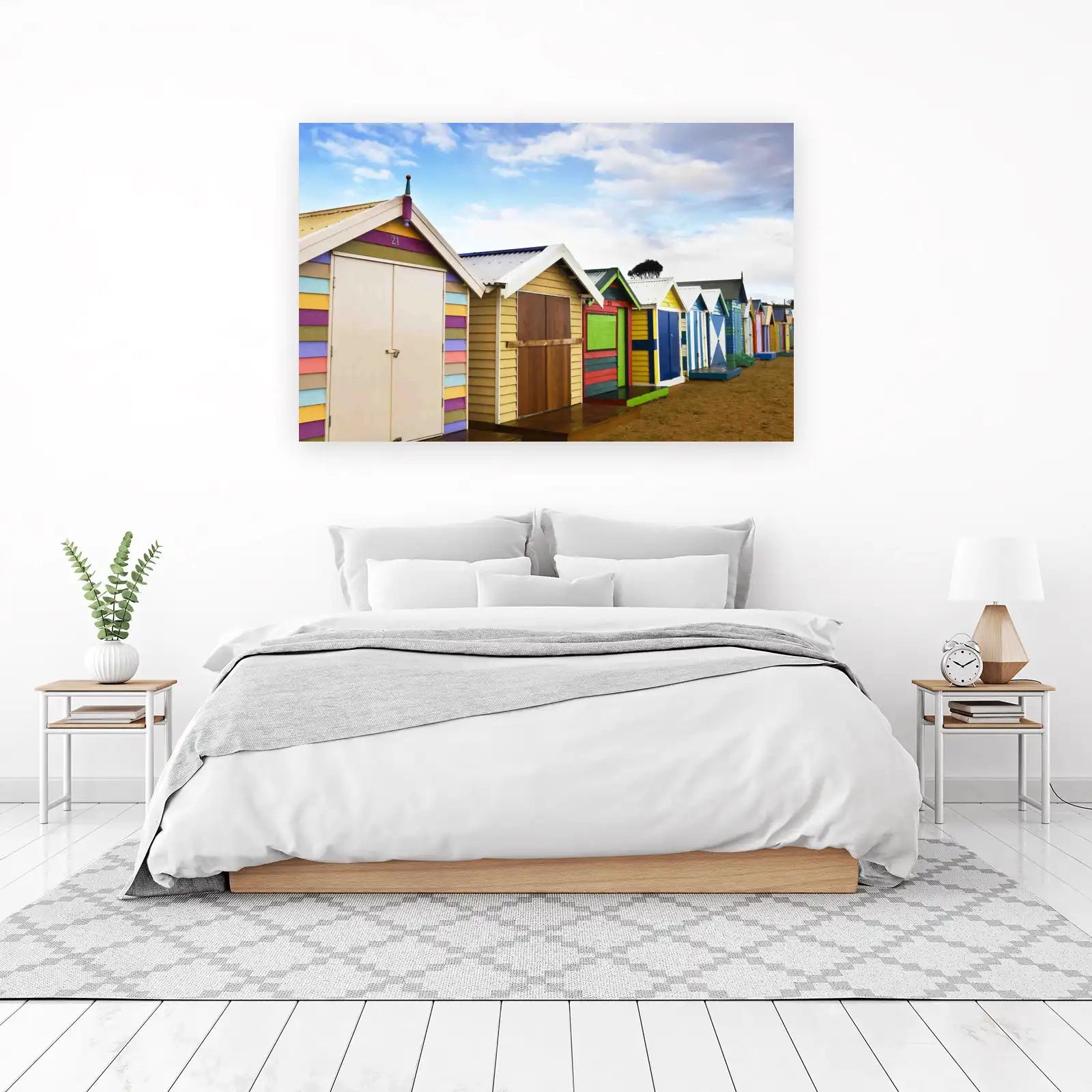 Vibrant Beach Huts Colorful Coastal Wall Art