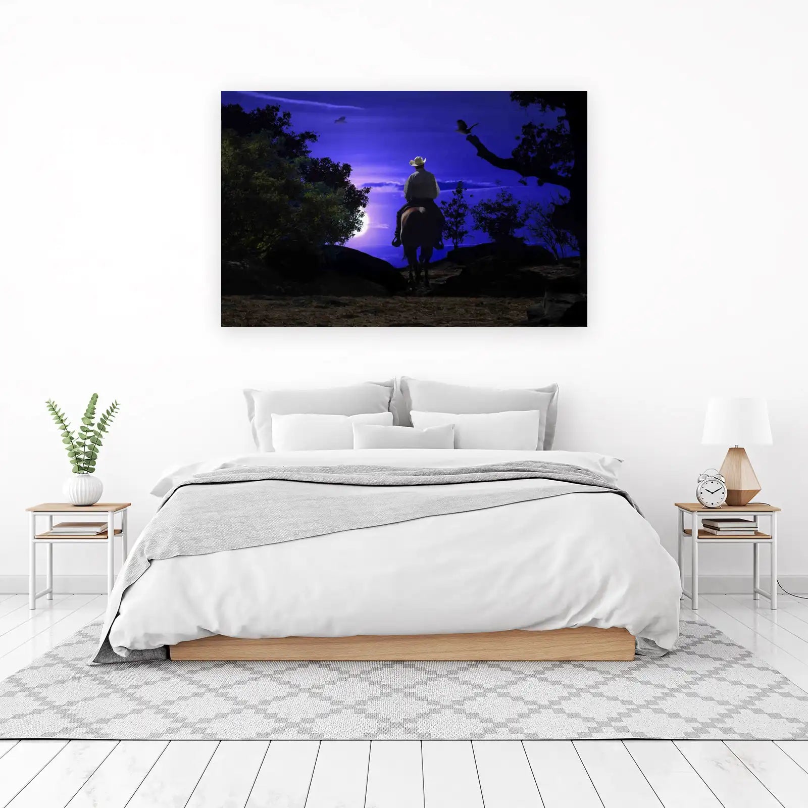 Lone Cowboy Moonlit Ride Wall Art