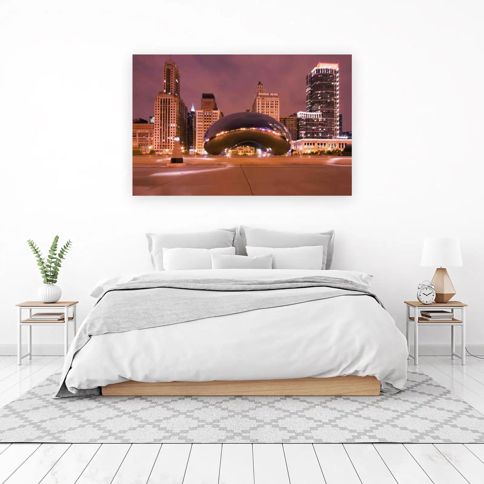 Chicago Bean Skyline at Night Wall Art