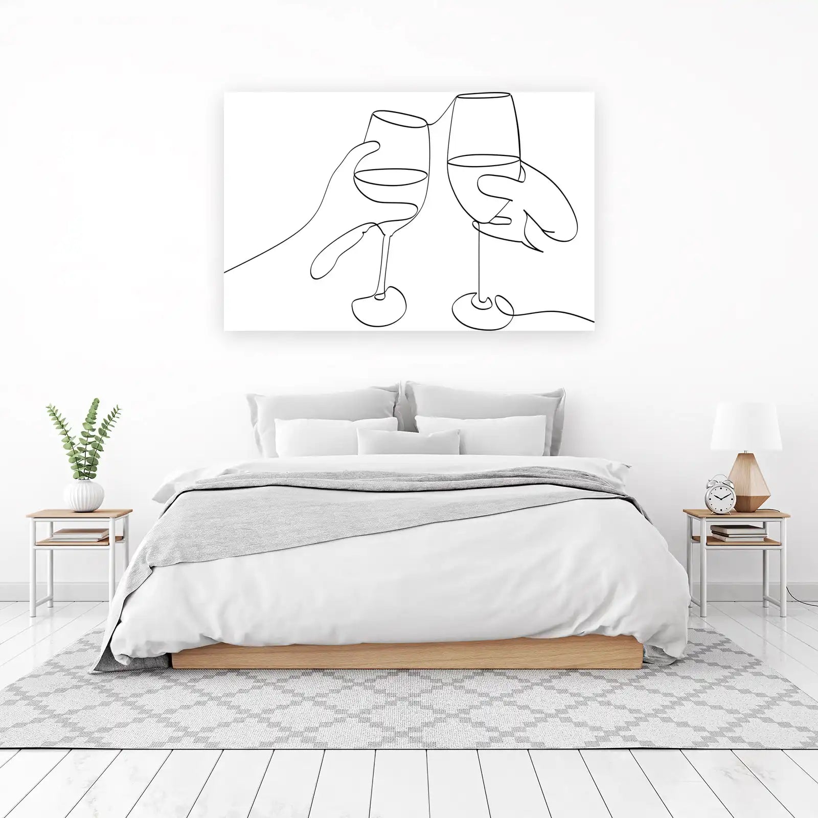 Minimalist Toast Wine Glasses Line Art Wall Art