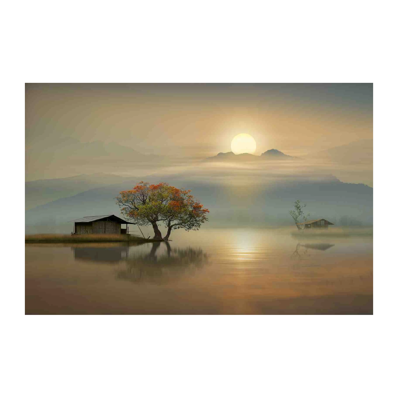 Serene Misty Lake Serenity Tree Wall Art