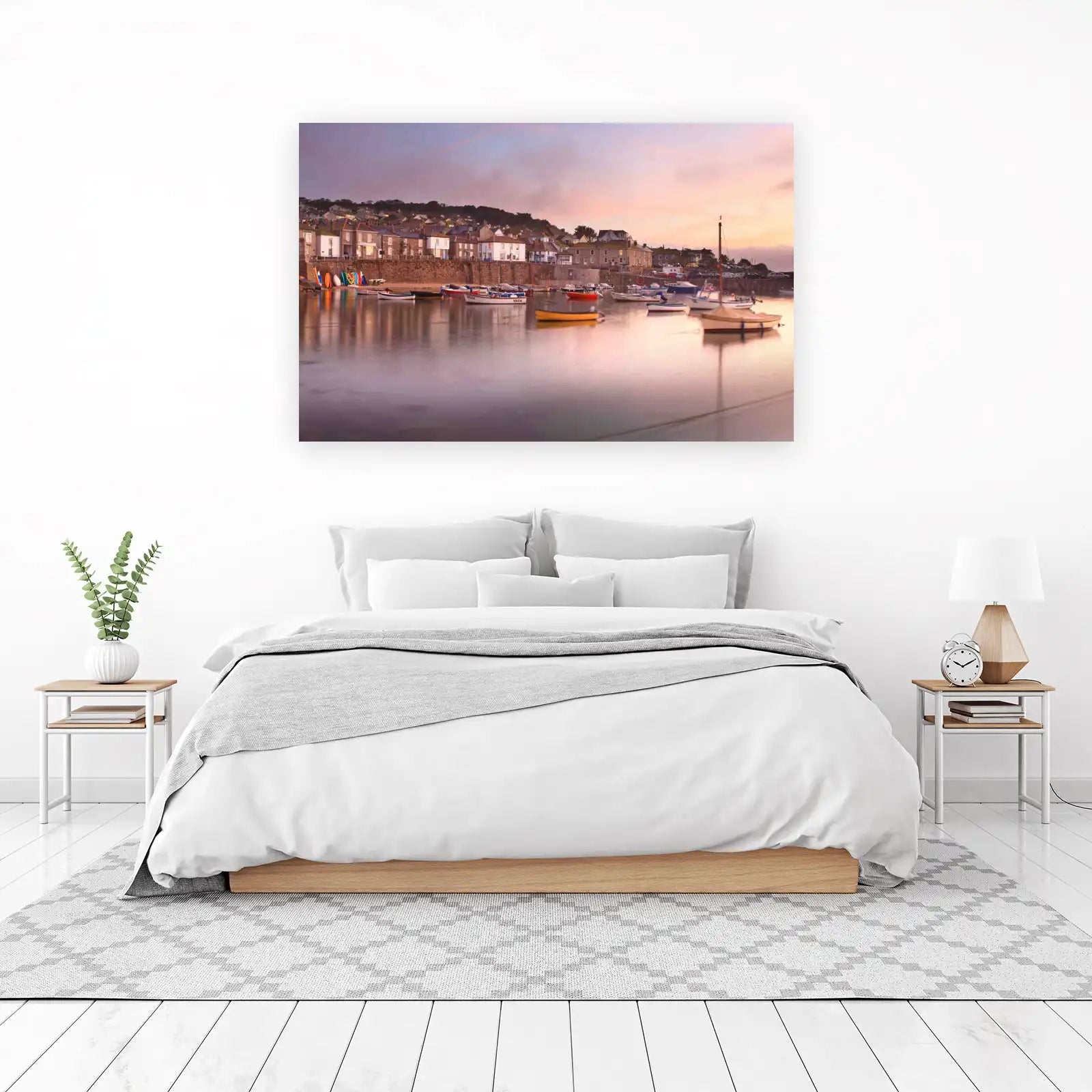 Serene Harbour Boats Sunset Wall Art