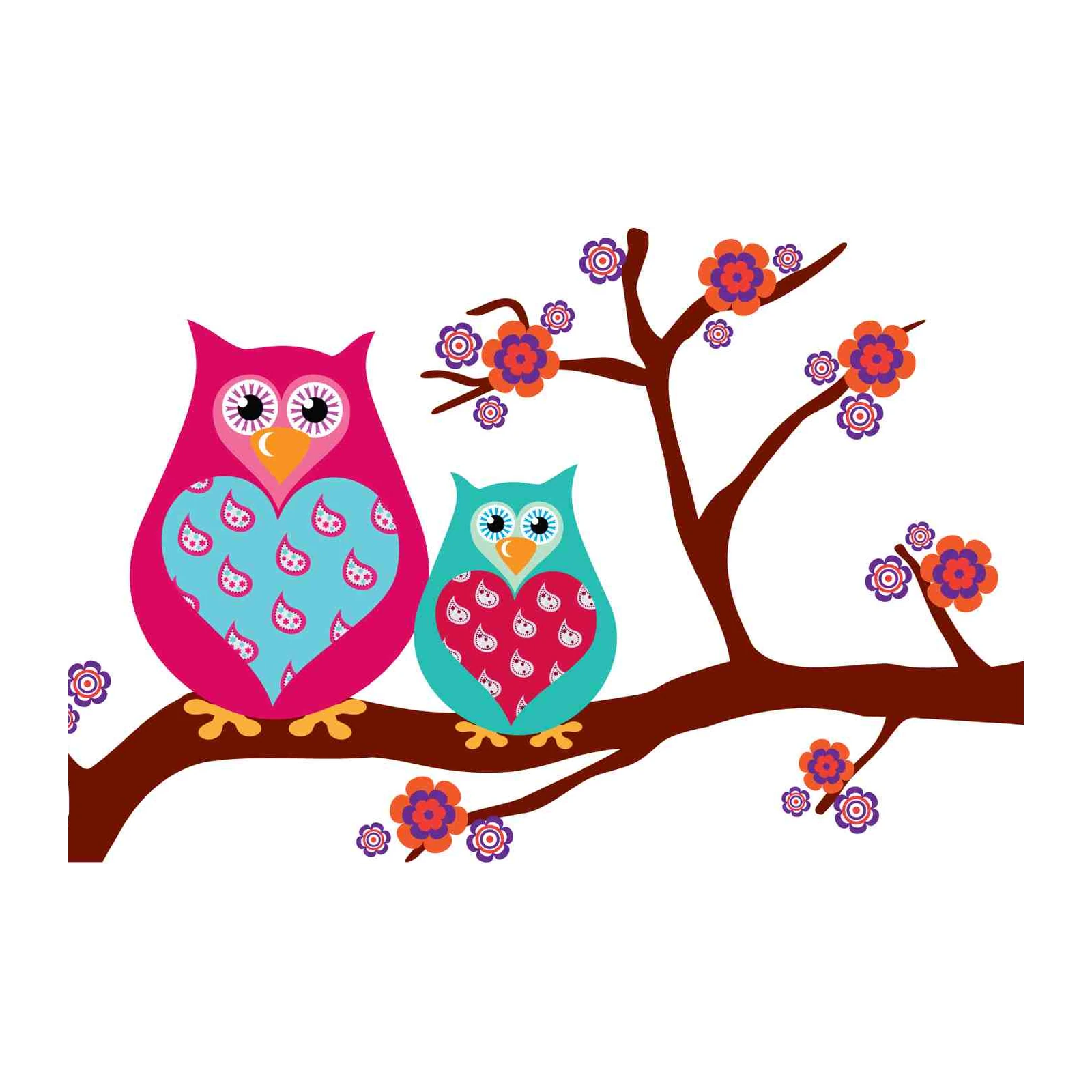 Charming Owl Couple Spring Blossom Wall Art