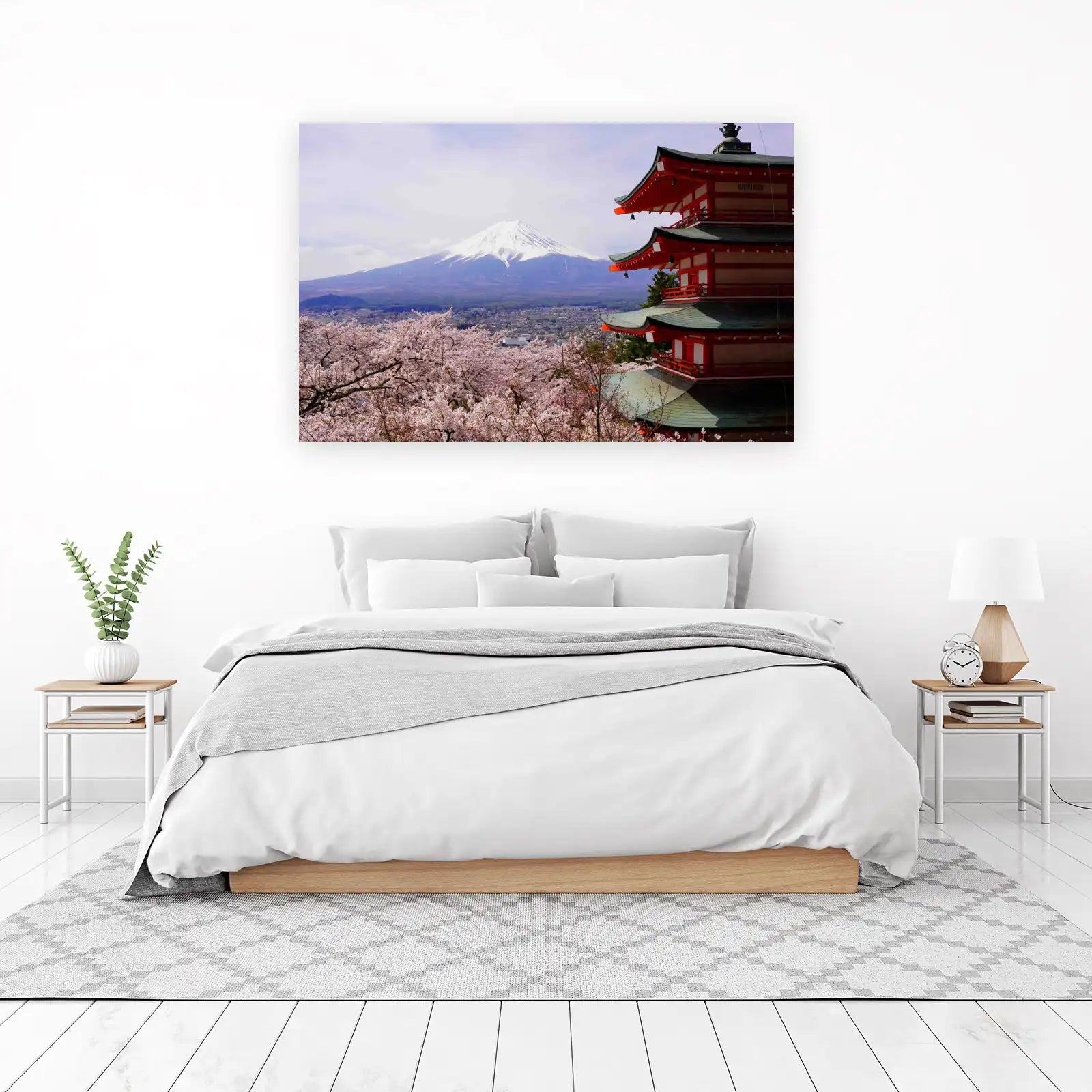 Serene Fuji & Pagoda Cherry Blossom Wall Art
