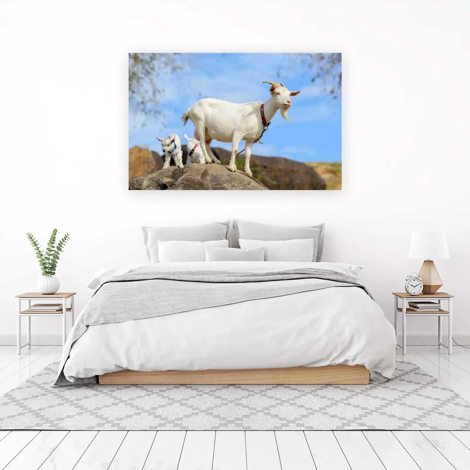 Majestic Goat Family on Rocky Outcrop Wall Art