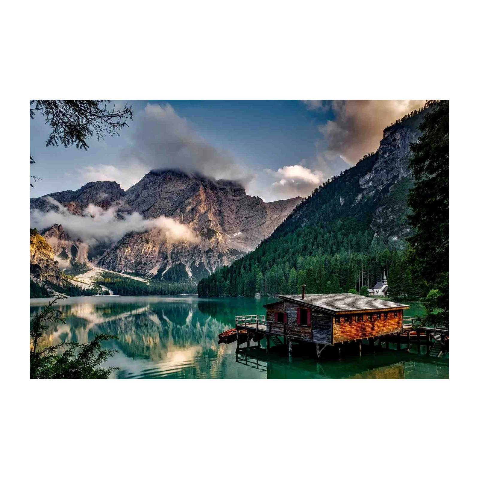 Serene Mountain Lake Cabin Wall Art