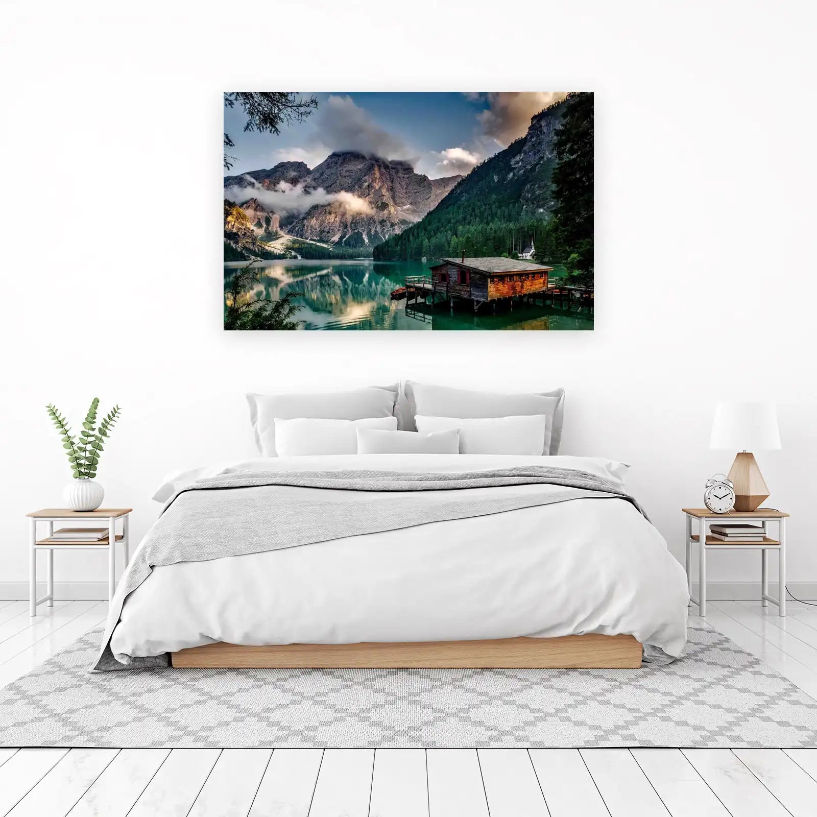Serene Mountain Lake Cabin Wall Art