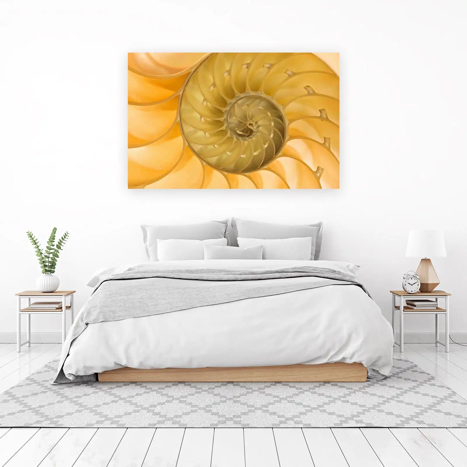 Golden Nautilus Shell Geometric Art Wall Art
