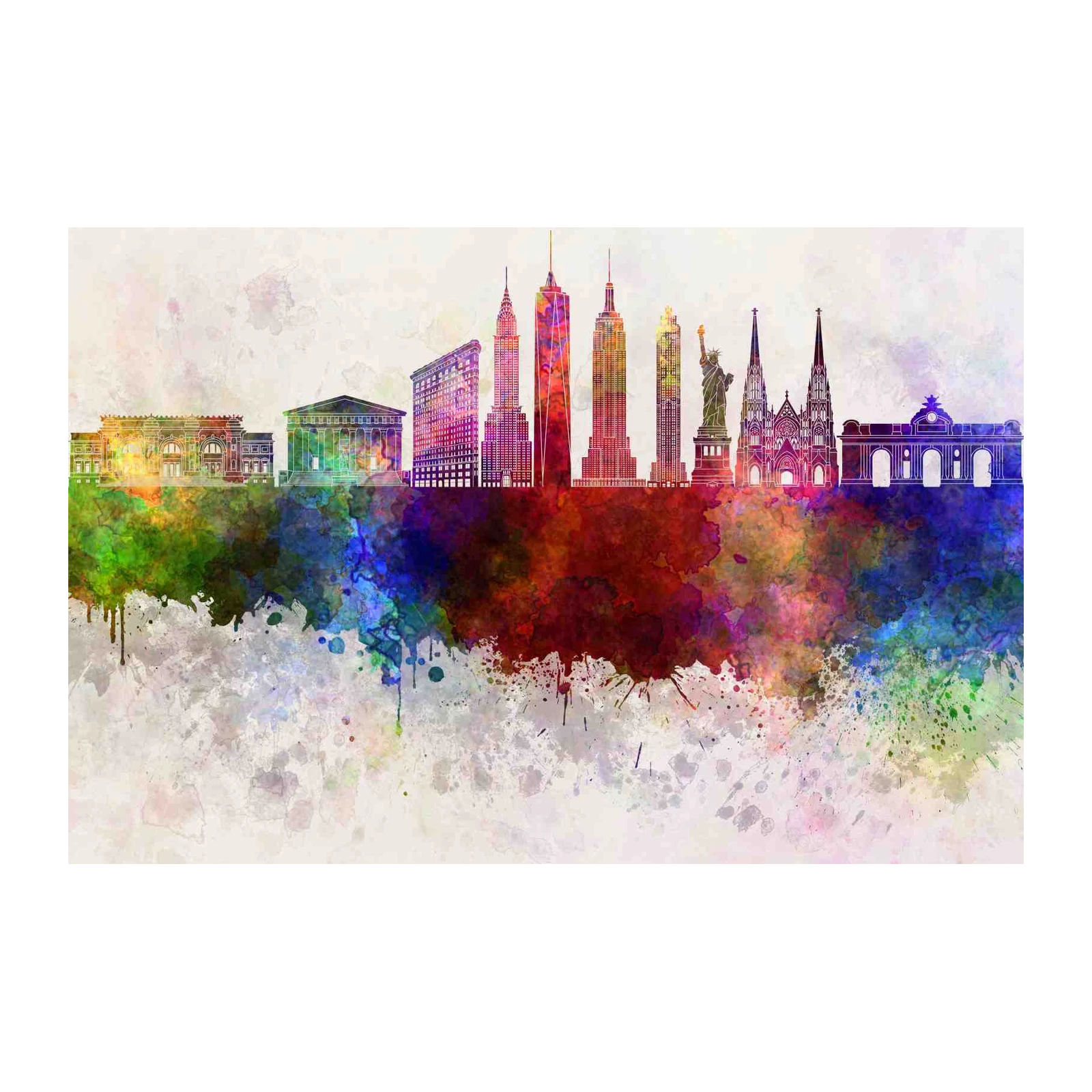 Vibrant New York City Skyline Watercolor Wall Art