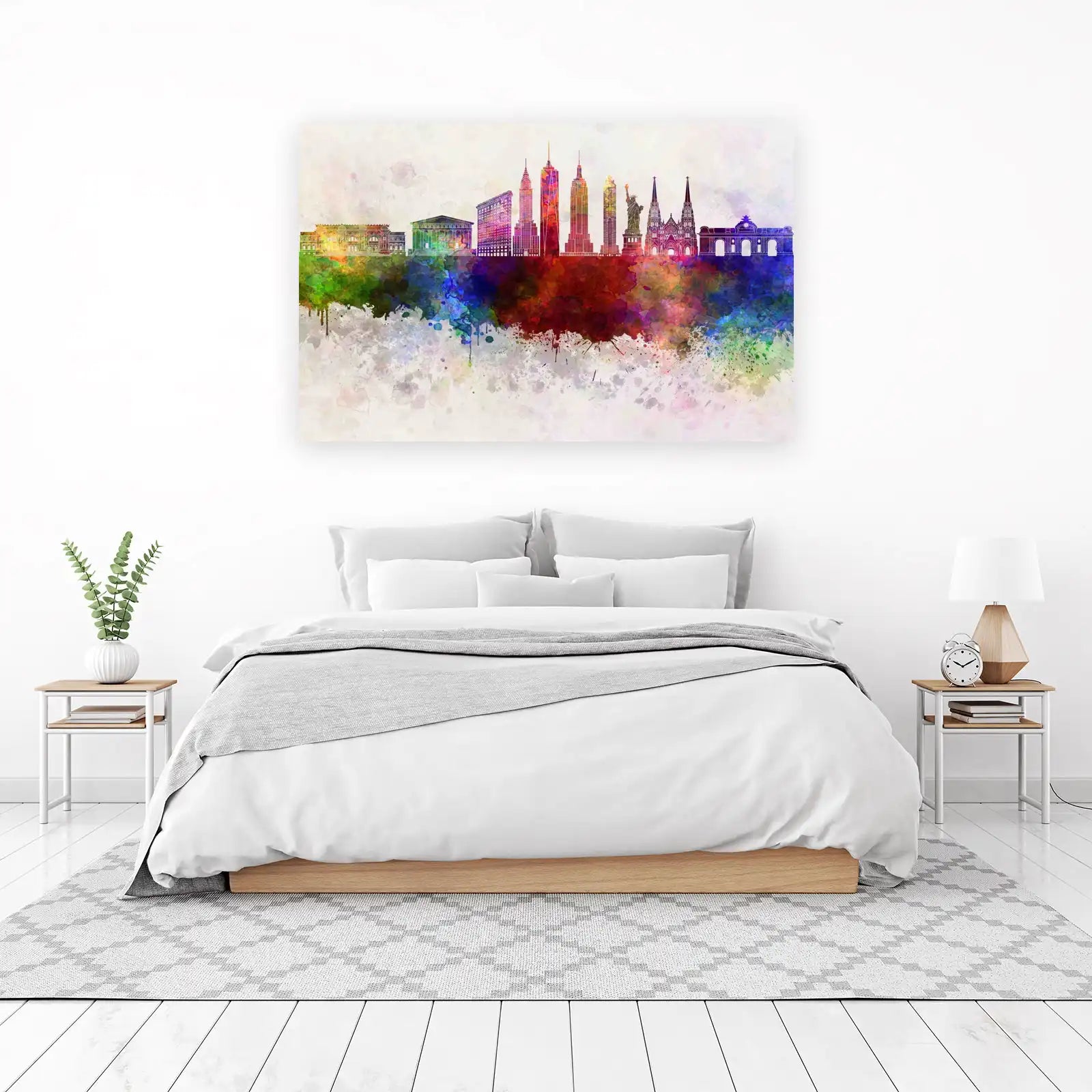 Vibrant New York City Skyline Watercolor Wall Art