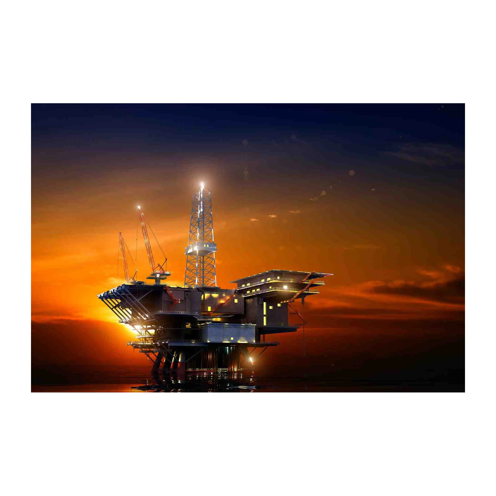 Oil Rig Sunset Industrial Wall Art
