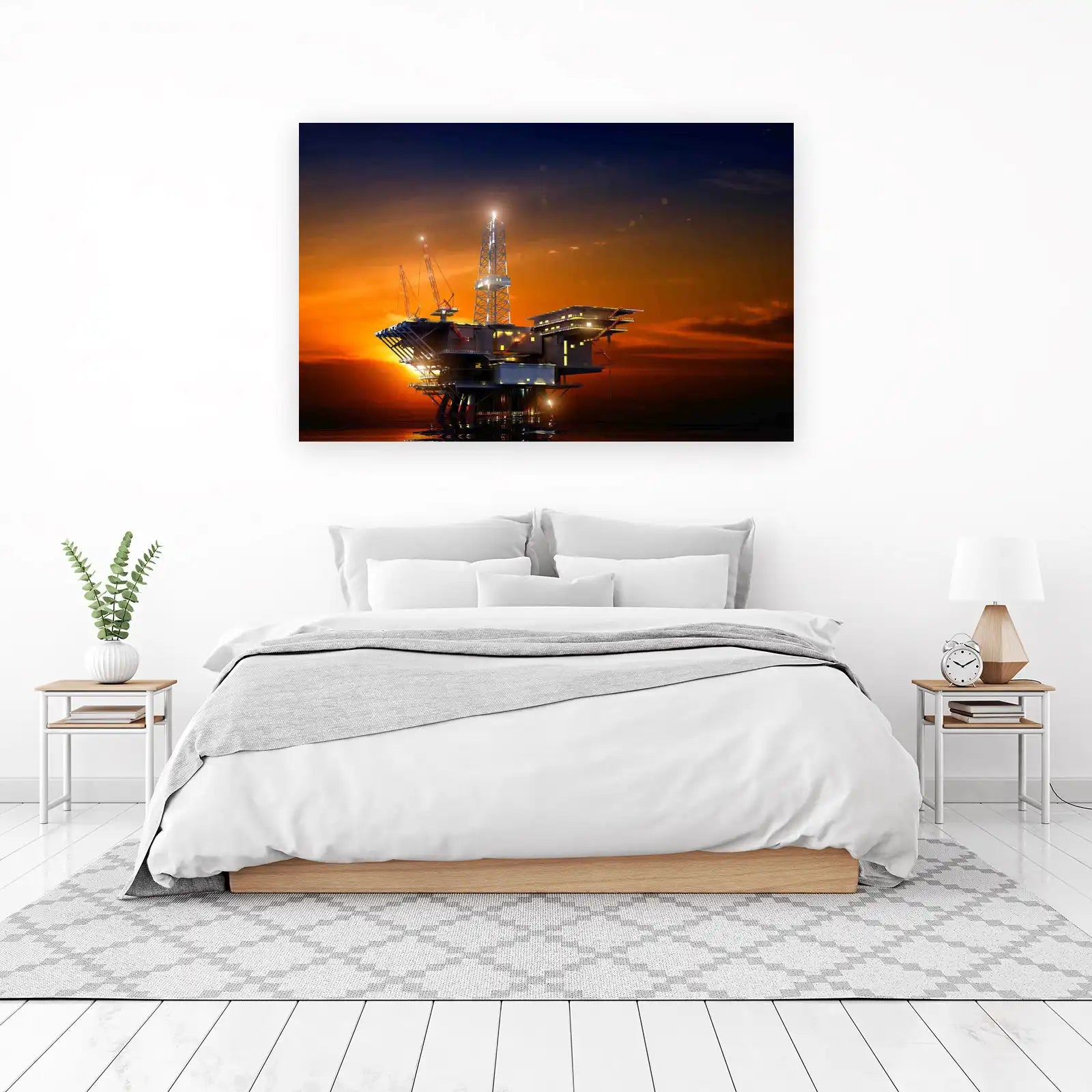 Oil Rig Sunset Industrial Wall Art