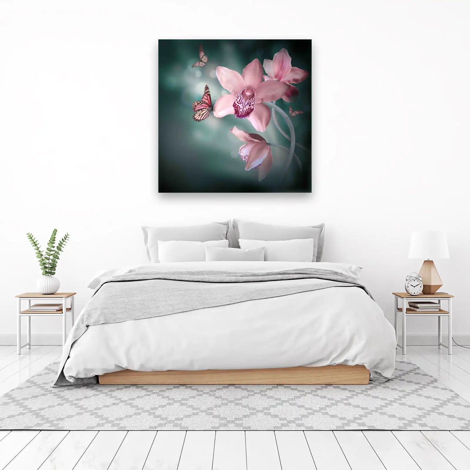 Elegant Pink Orchid & Butterfly Wall Art