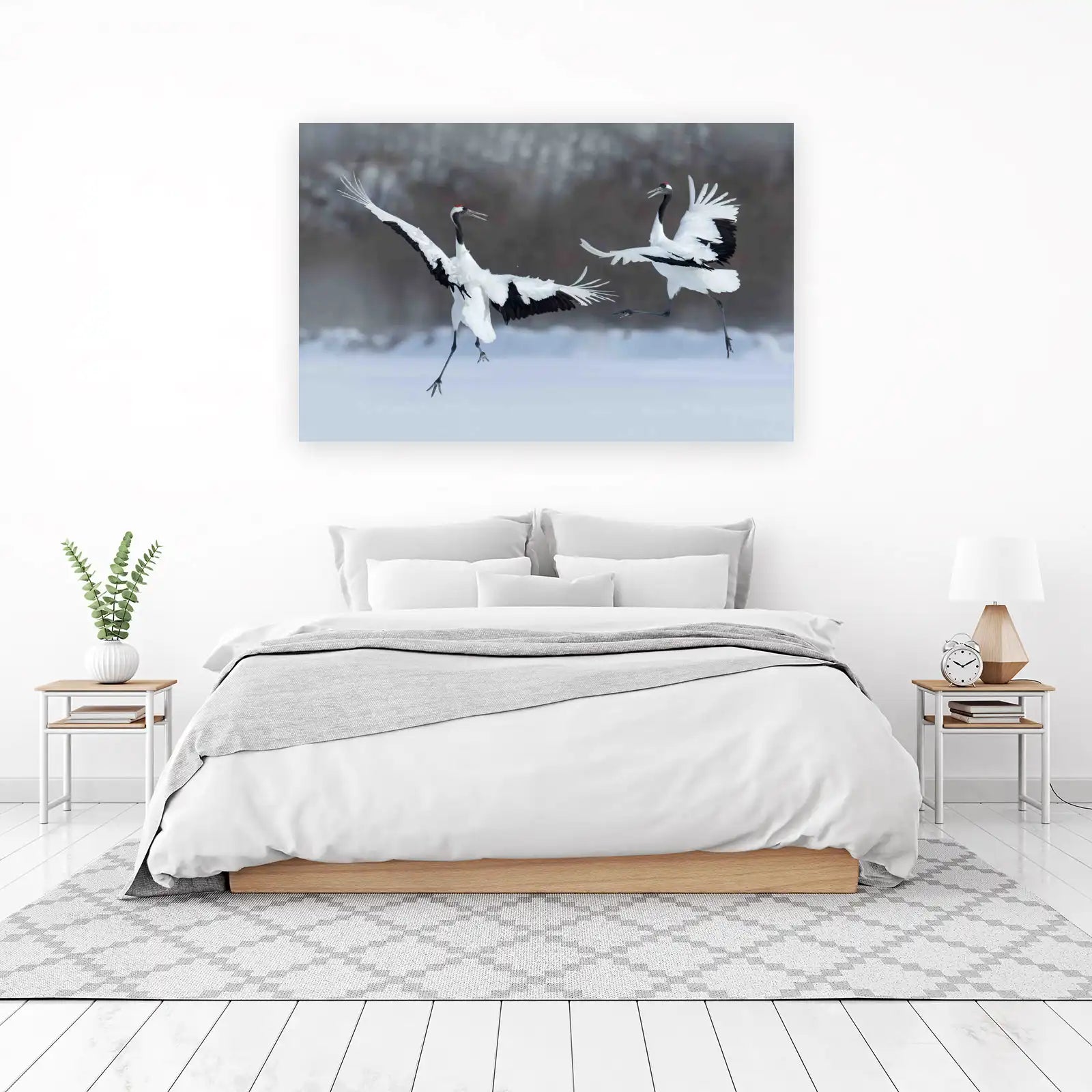 Graceful Cranes Dancing on Snow Wall Art