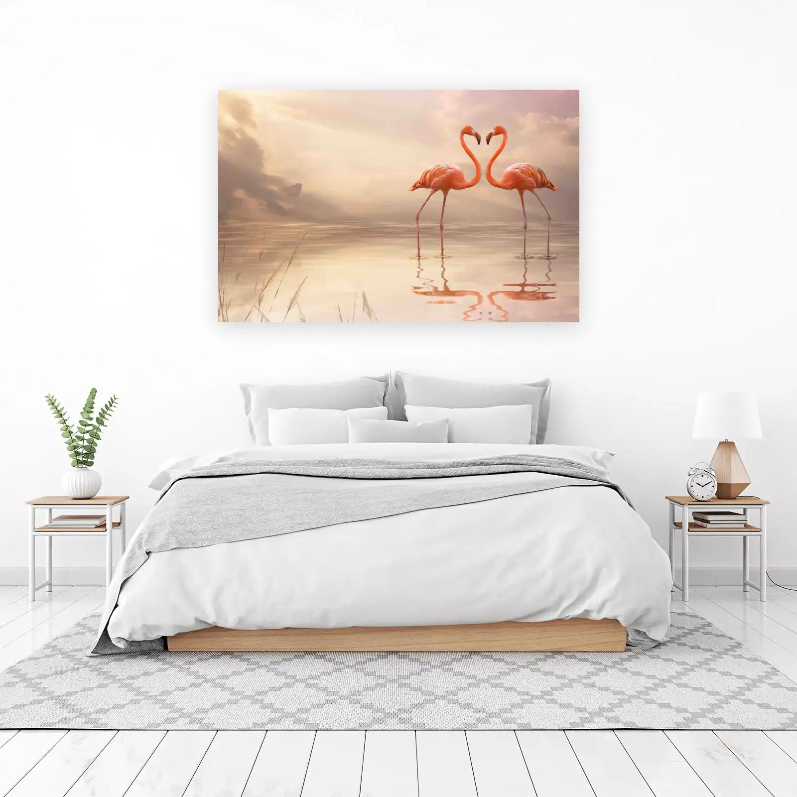 Romantic Flamingos Heart Couple Wall Art