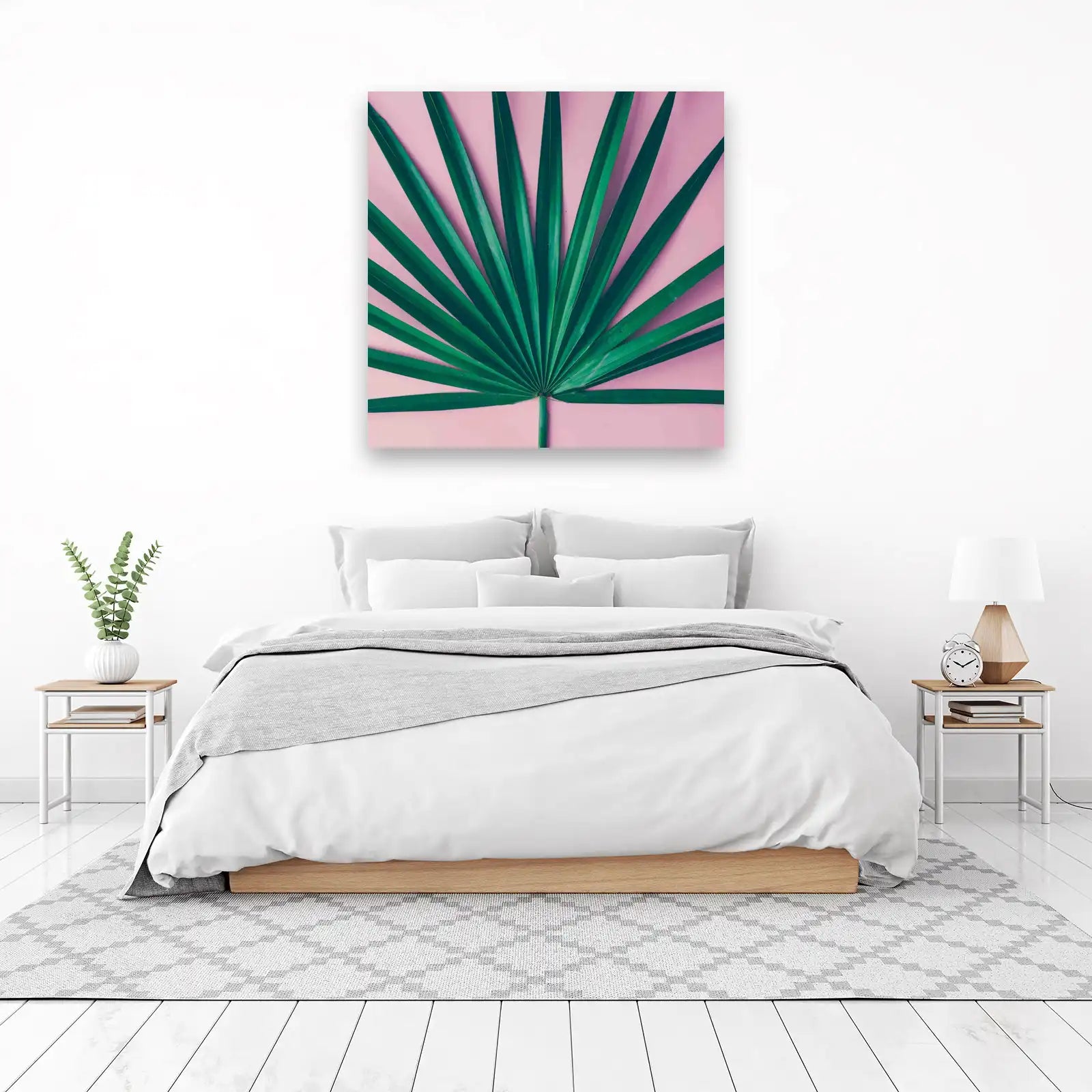 Tropical Green Palm Leaf on Pink Wall Art