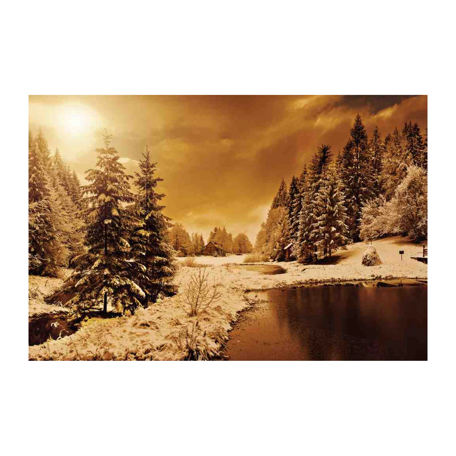 Winter Cabin Serenity Snowy Landscape Wall Art