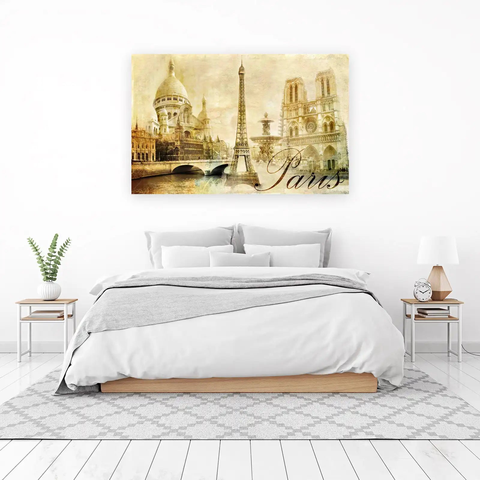 Vintage Paris Collage Eiffel Tower Notre Dame Wall Art
