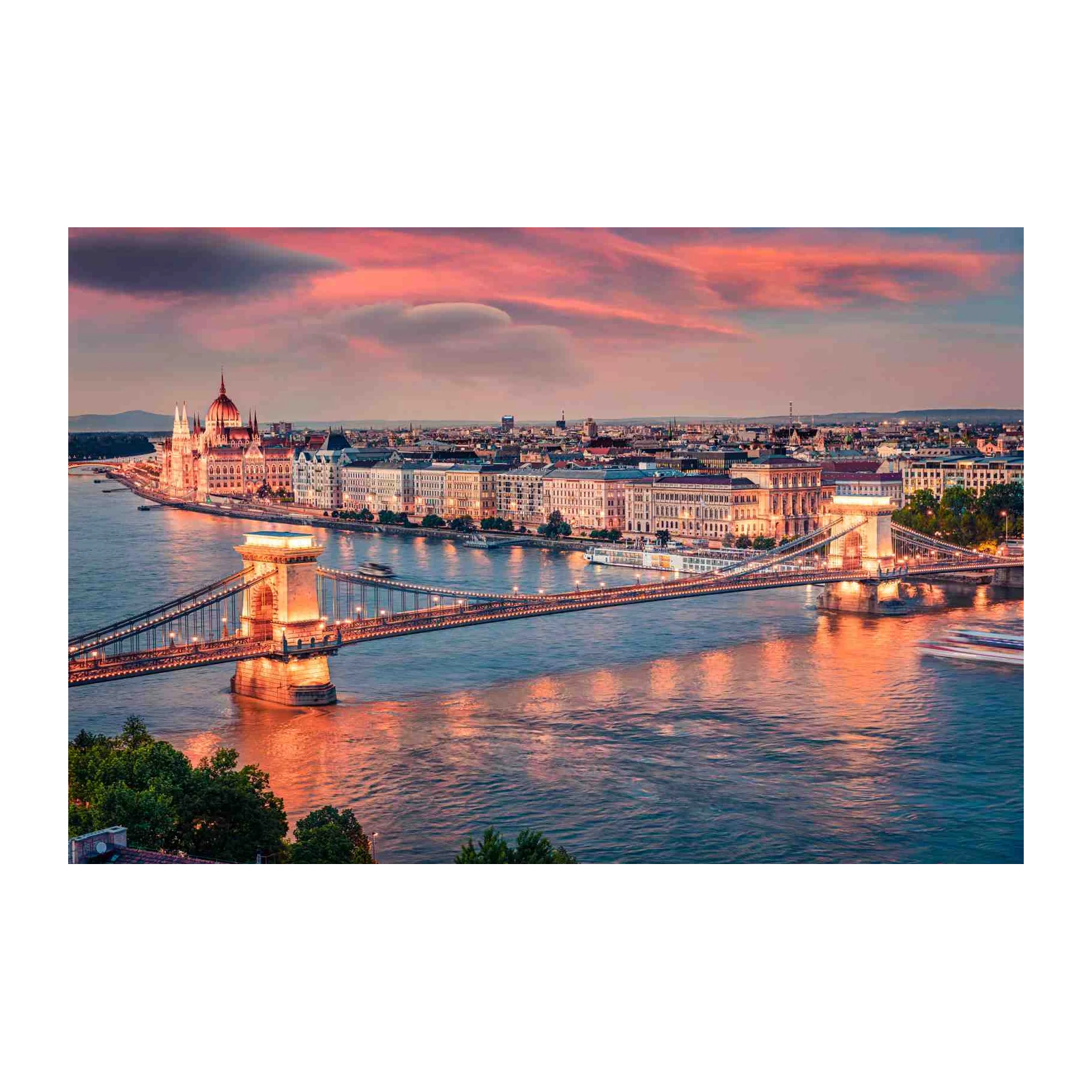 Budapest Chain Bridge Sunset Wall Art