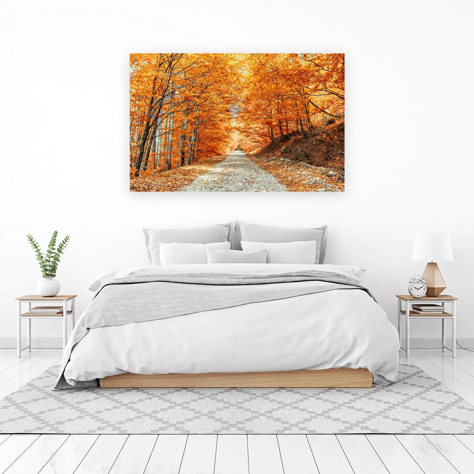 Autumn Forest Path Vibrant Orange Wall Art