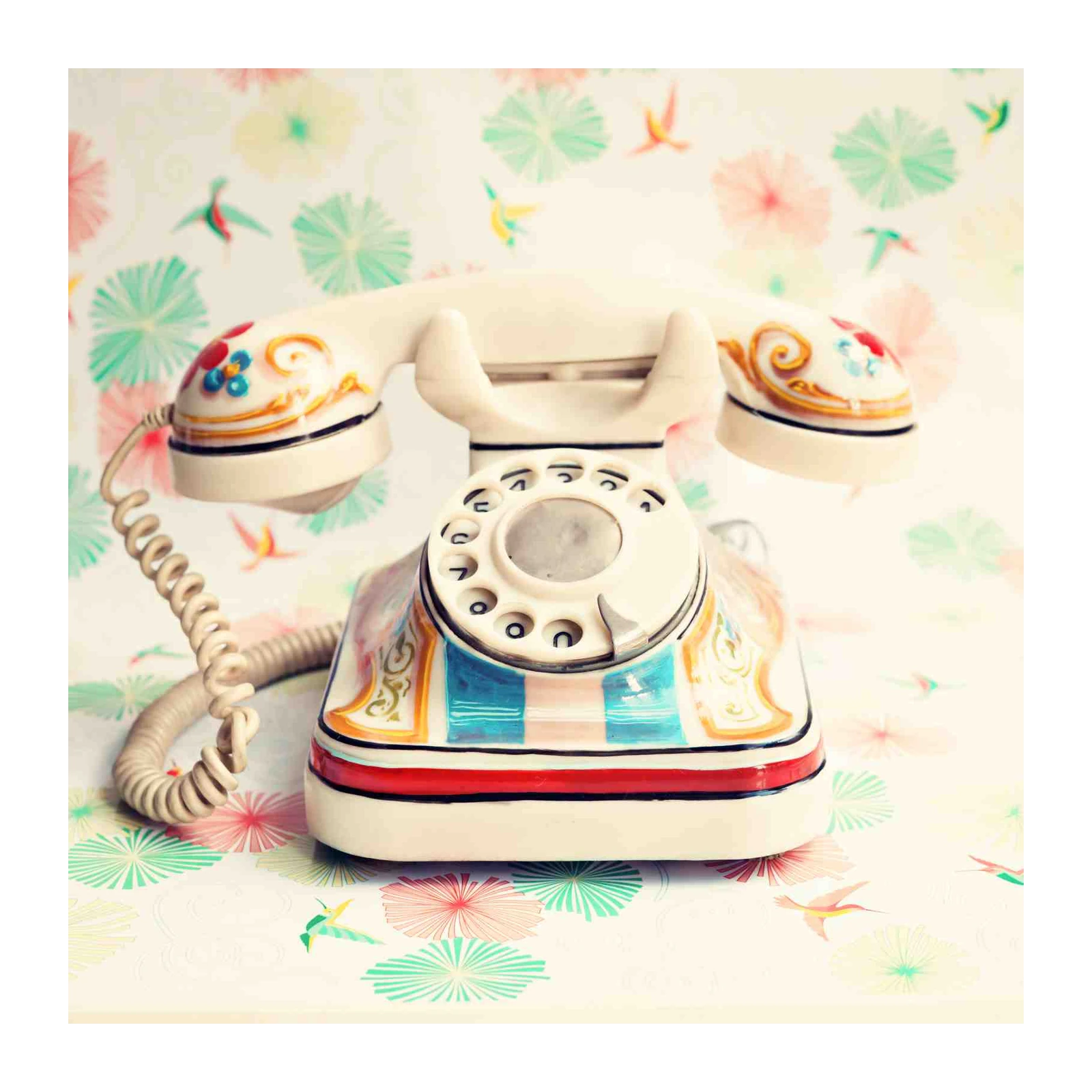 Retro Rotary Phone Floral Wall Art