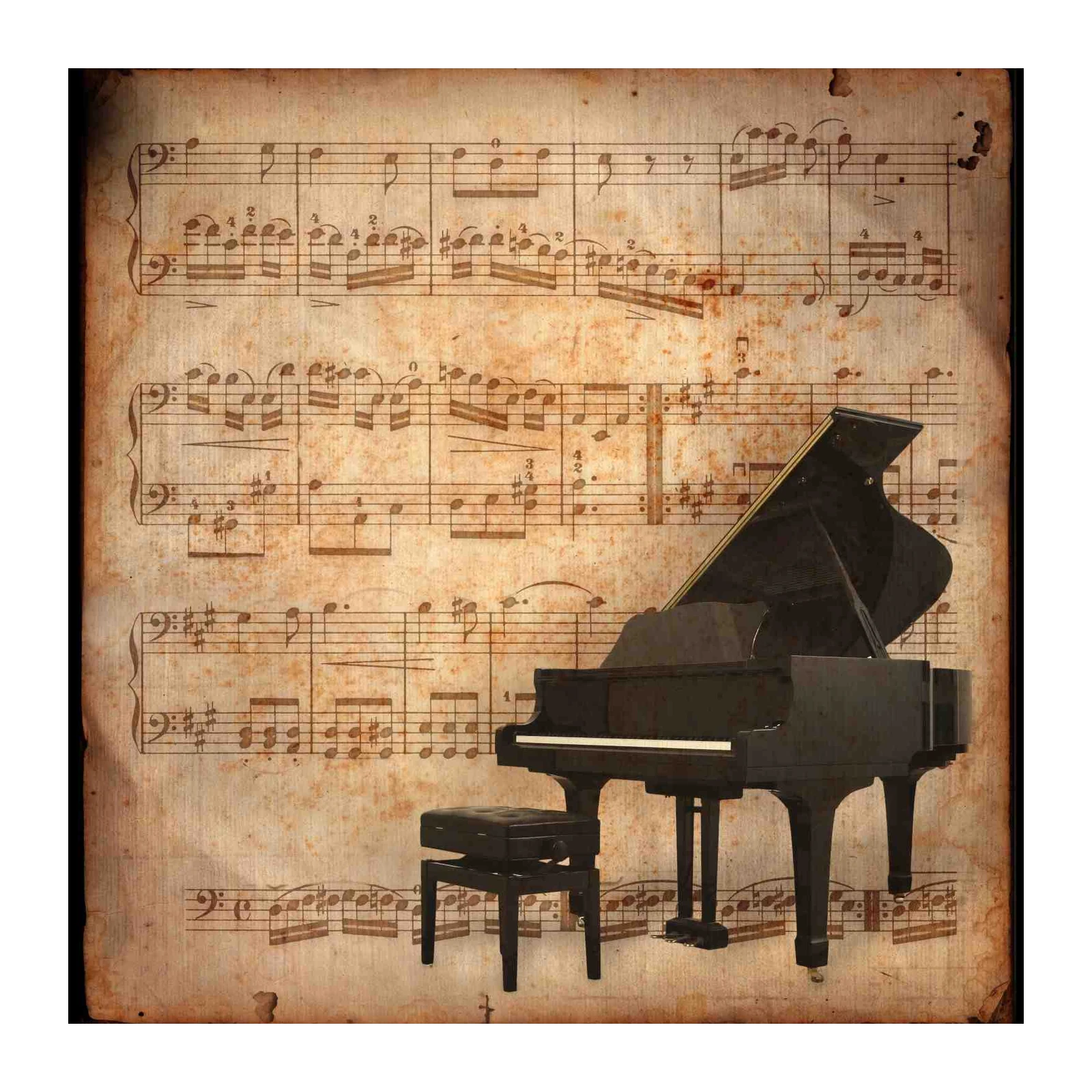 Vintage Piano & Sheet Music Wall Art