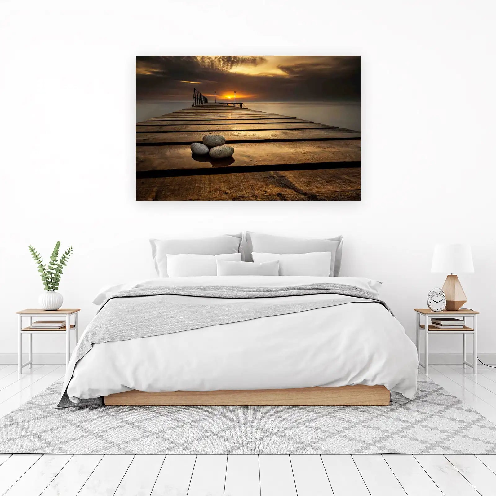 Serene Sunset Pier Landscape Wall Art