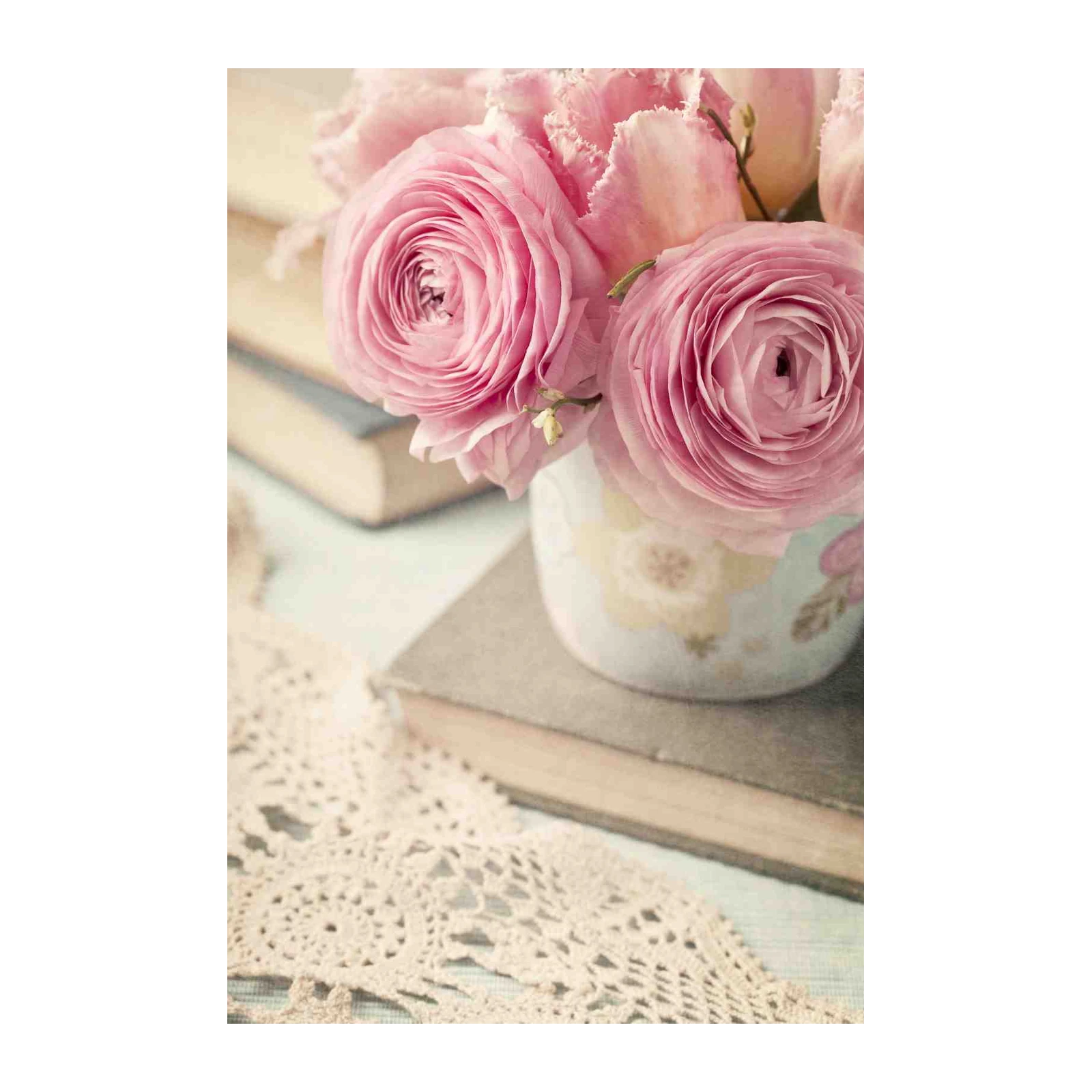 Soft Pink Roses & Books Vintage Wall Art