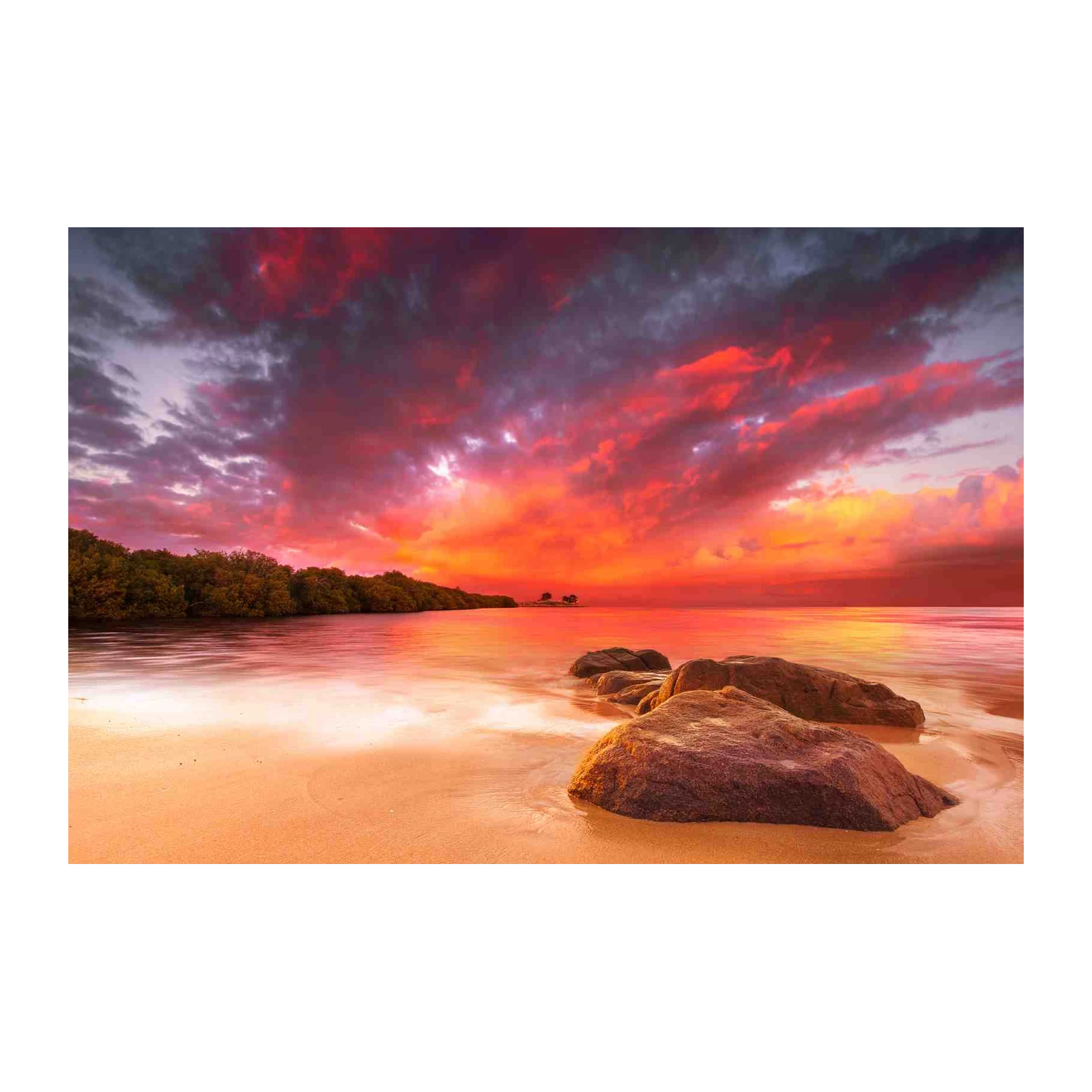 Fiery Sunset Beach Landscape Wall Art