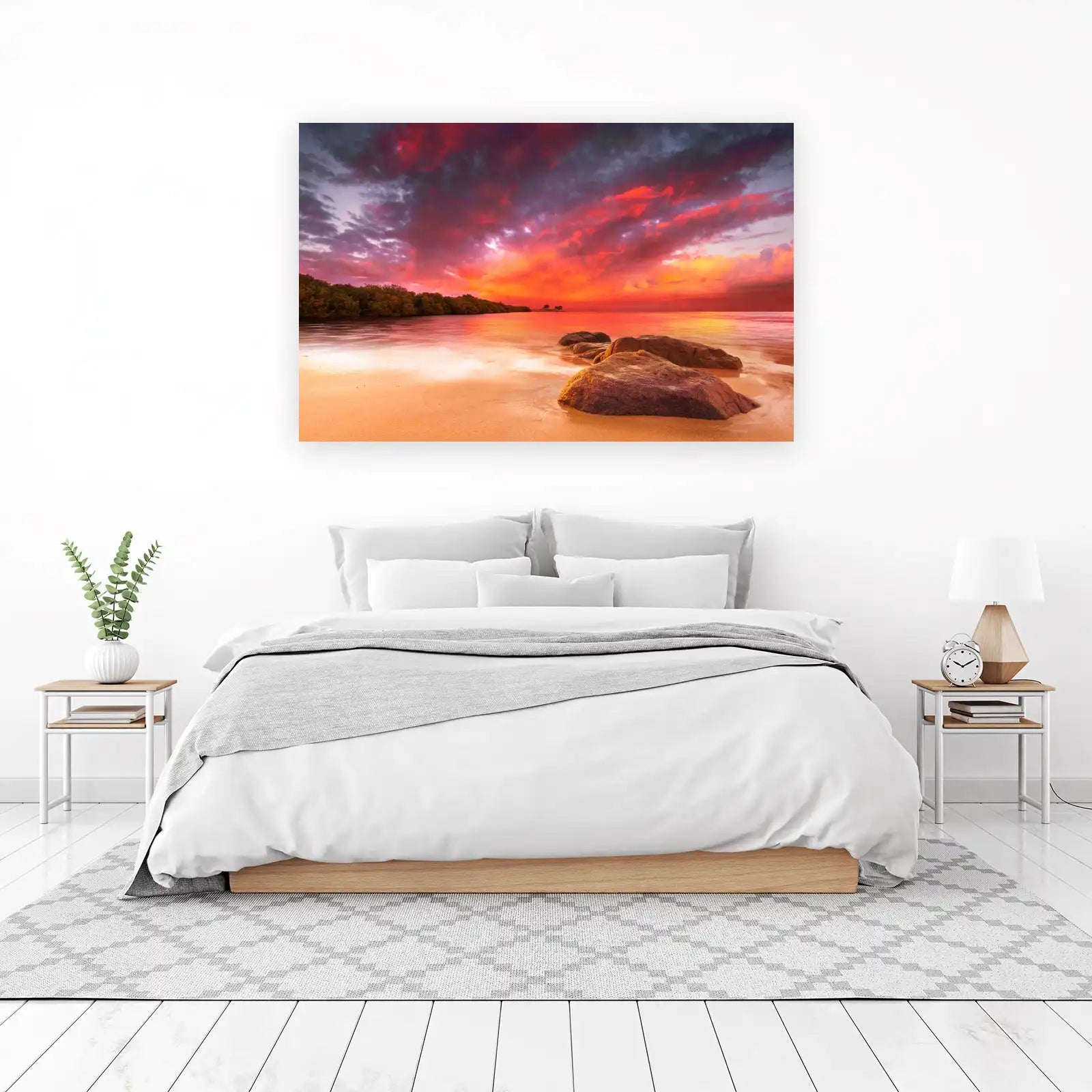 Fiery Sunset Beach Landscape Wall Art