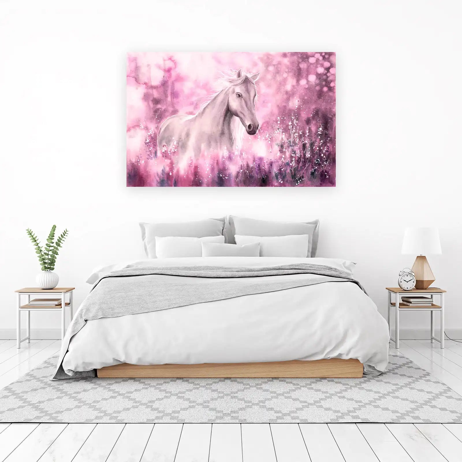 Majestic Pink Horse Watercolor Wall Art