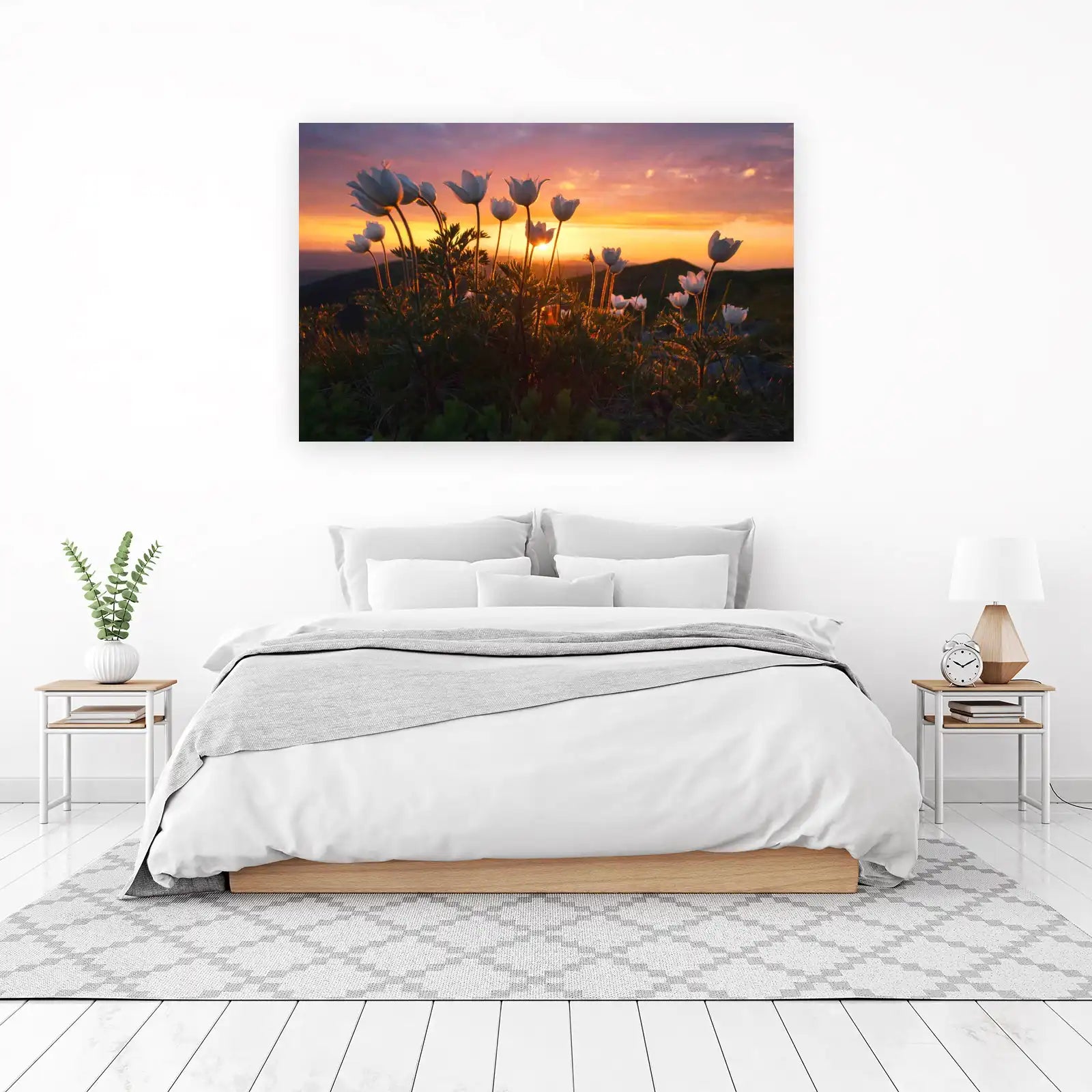 Serene Mountain Anemones Sunset Wall Art