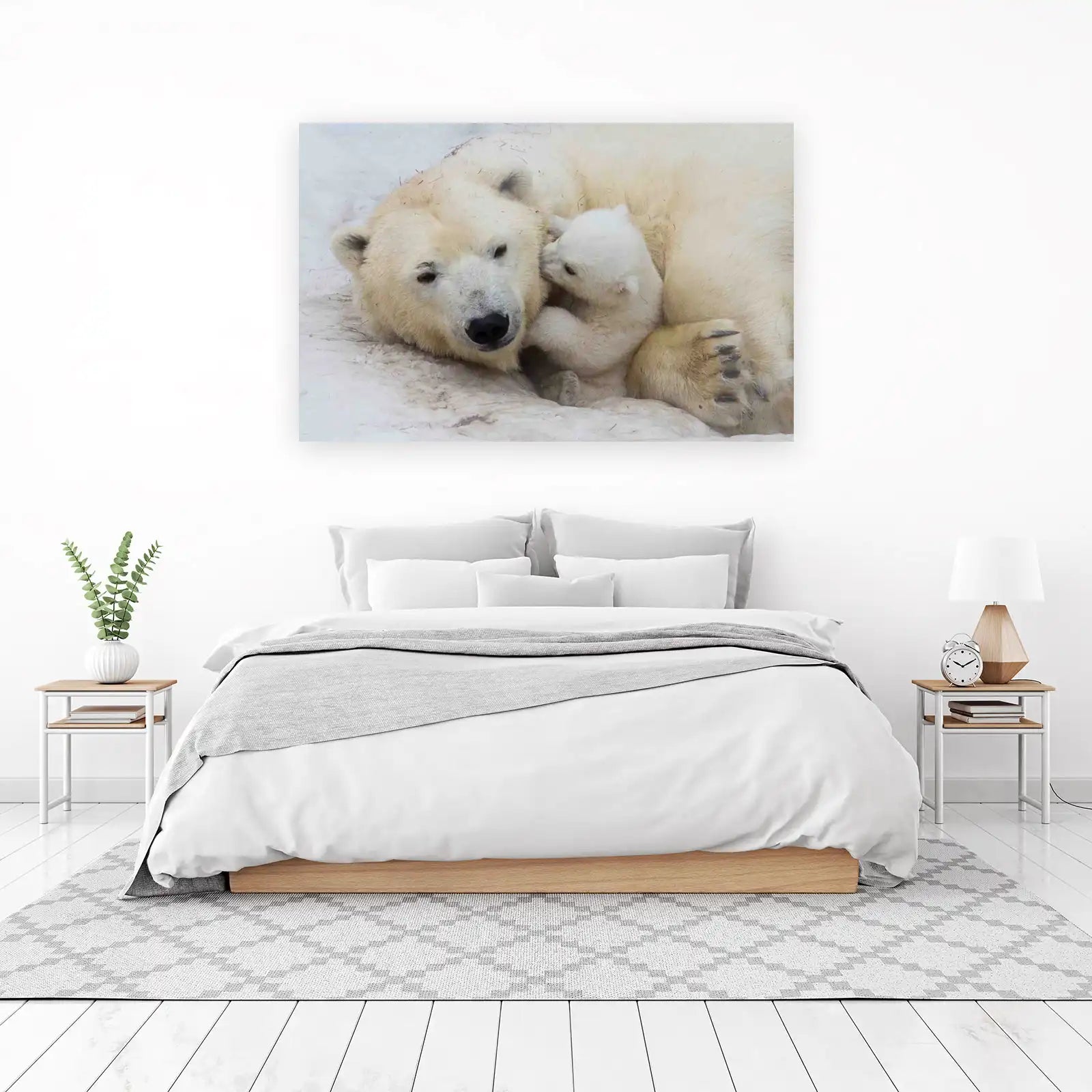 Adorable Polar Bear Cub Hugging Mom Wall Art