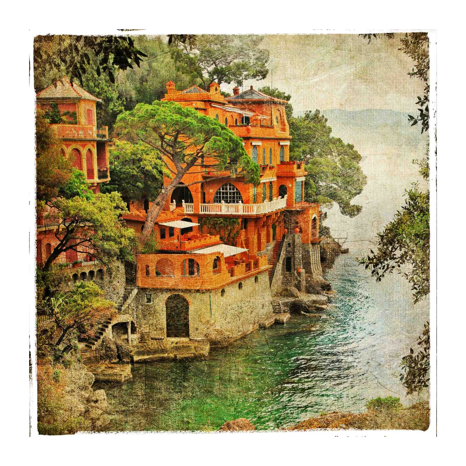 Vintage Italian Villa Coastal View Wall Art