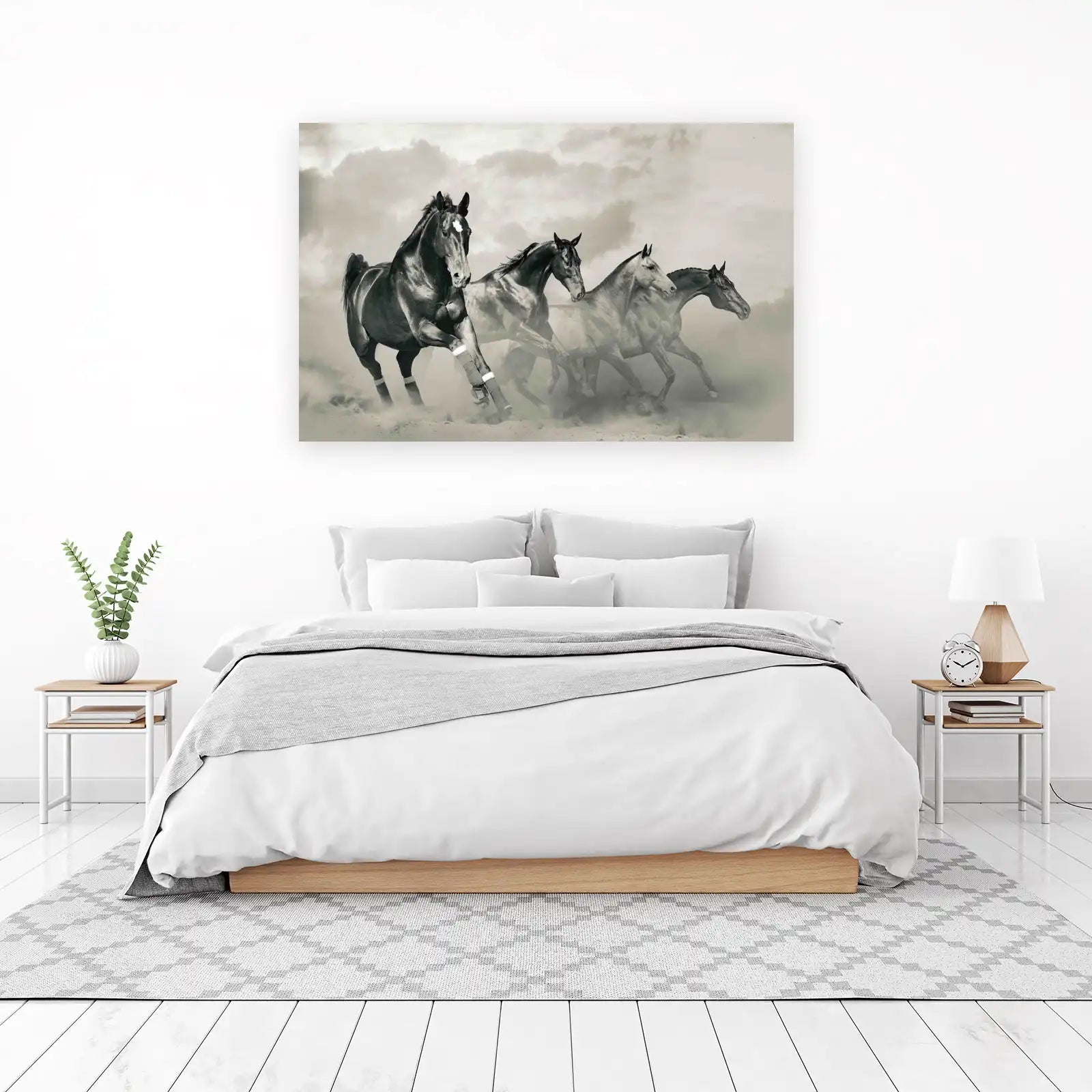 Majestic Galloping Horses Black & White Wall Art