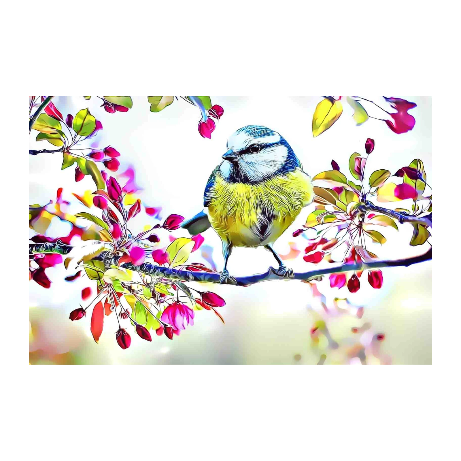 Vibrant Blue Tit Spring Blossom Wall Art