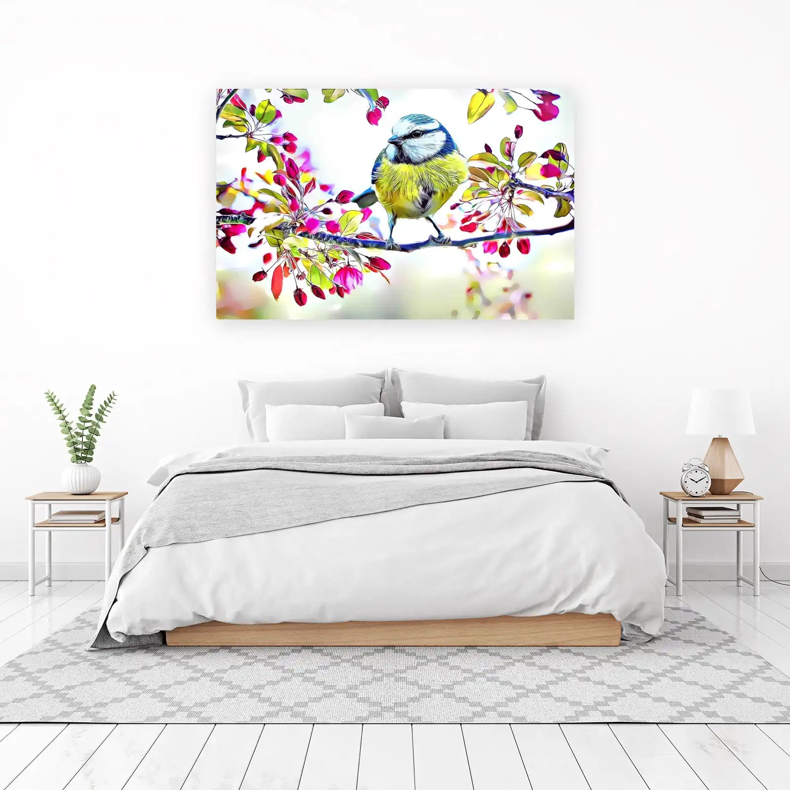 Vibrant Blue Tit Spring Blossom Wall Art