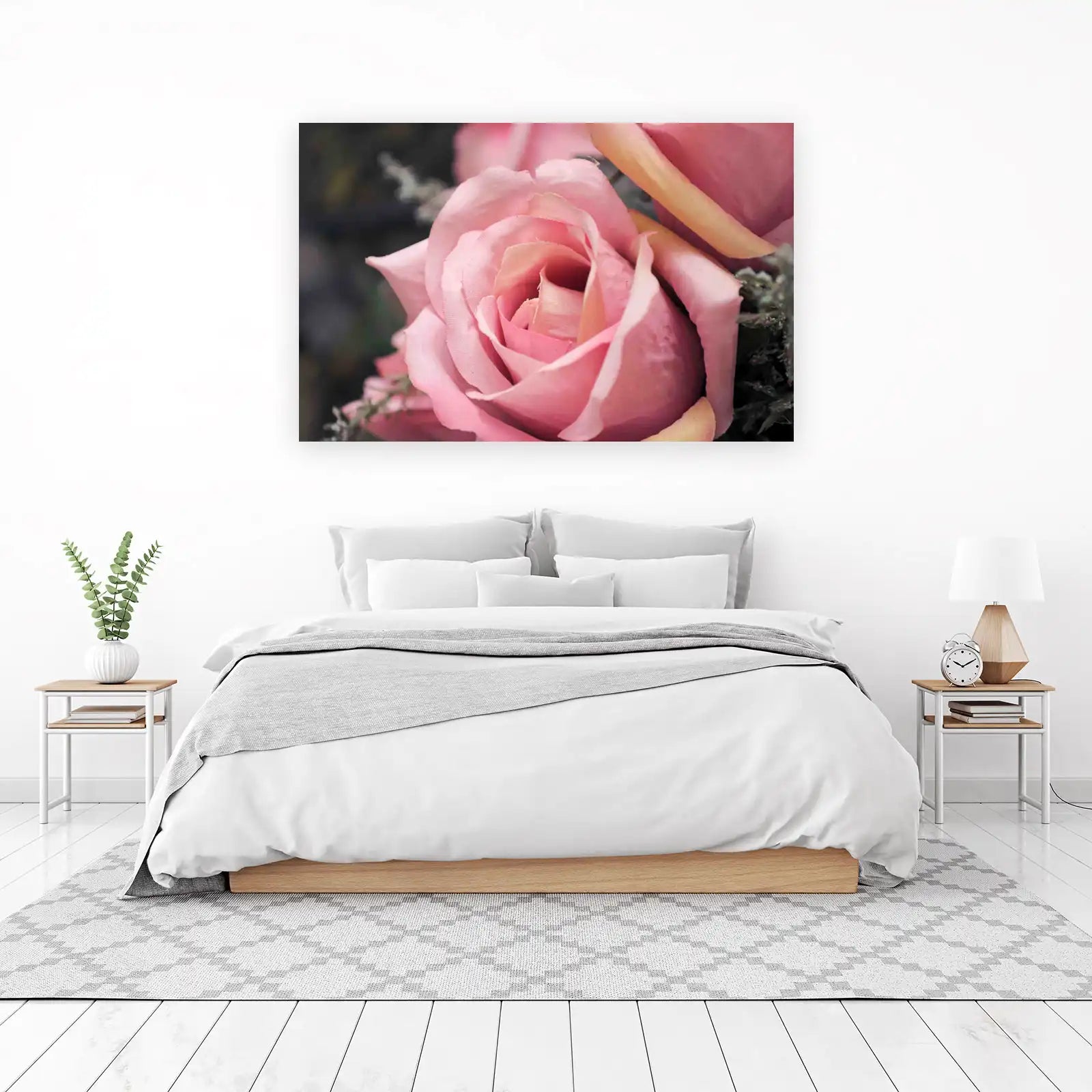 Soft Pink Rose Close-Up Wall Art for Bedroom Decor